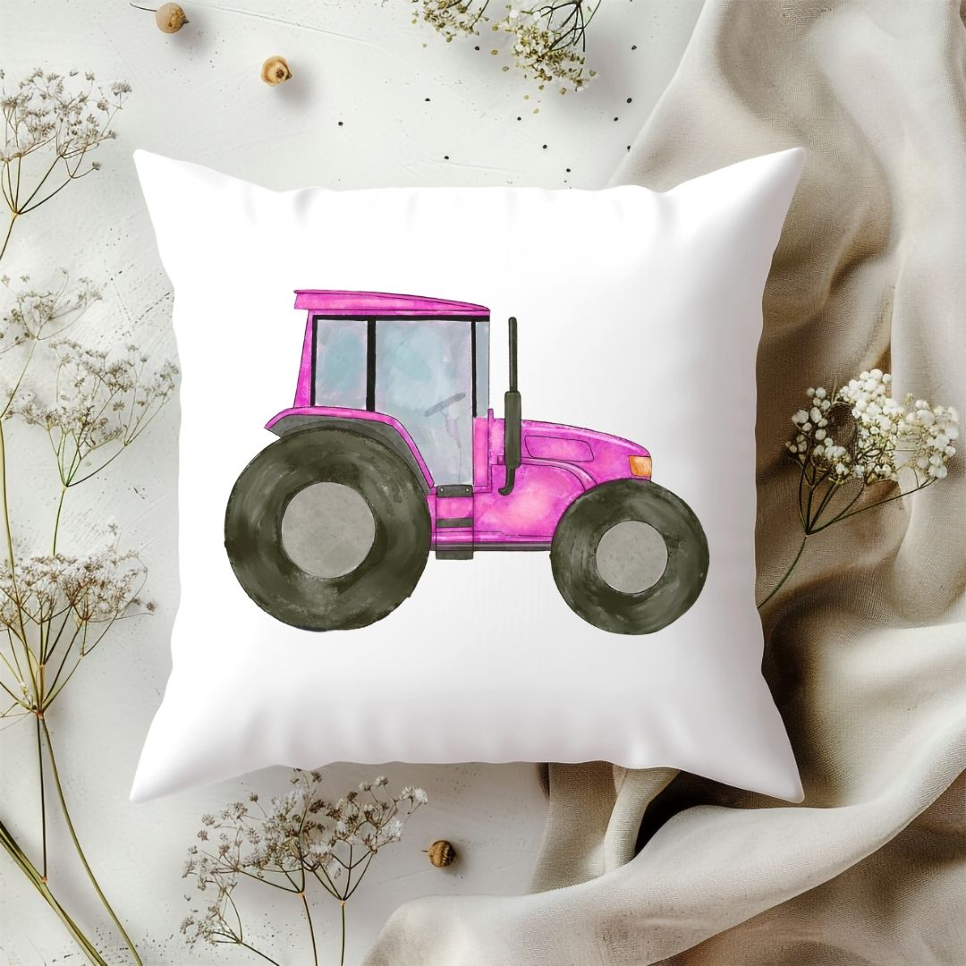 Personalized Pink Tractor Kids Pillow - MerikaArt