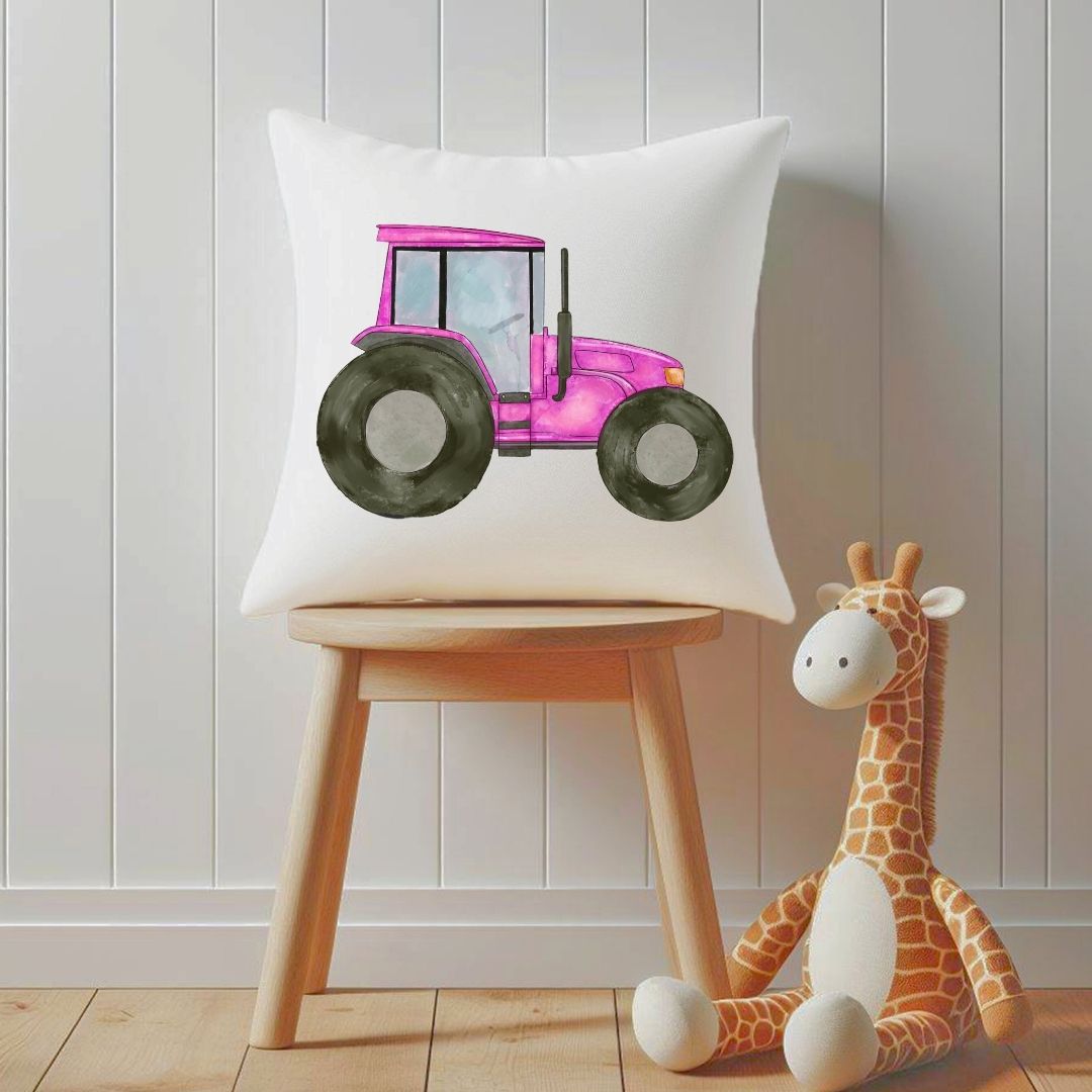 Personalized Pink Tractor Kids Pillow - MerikaArt