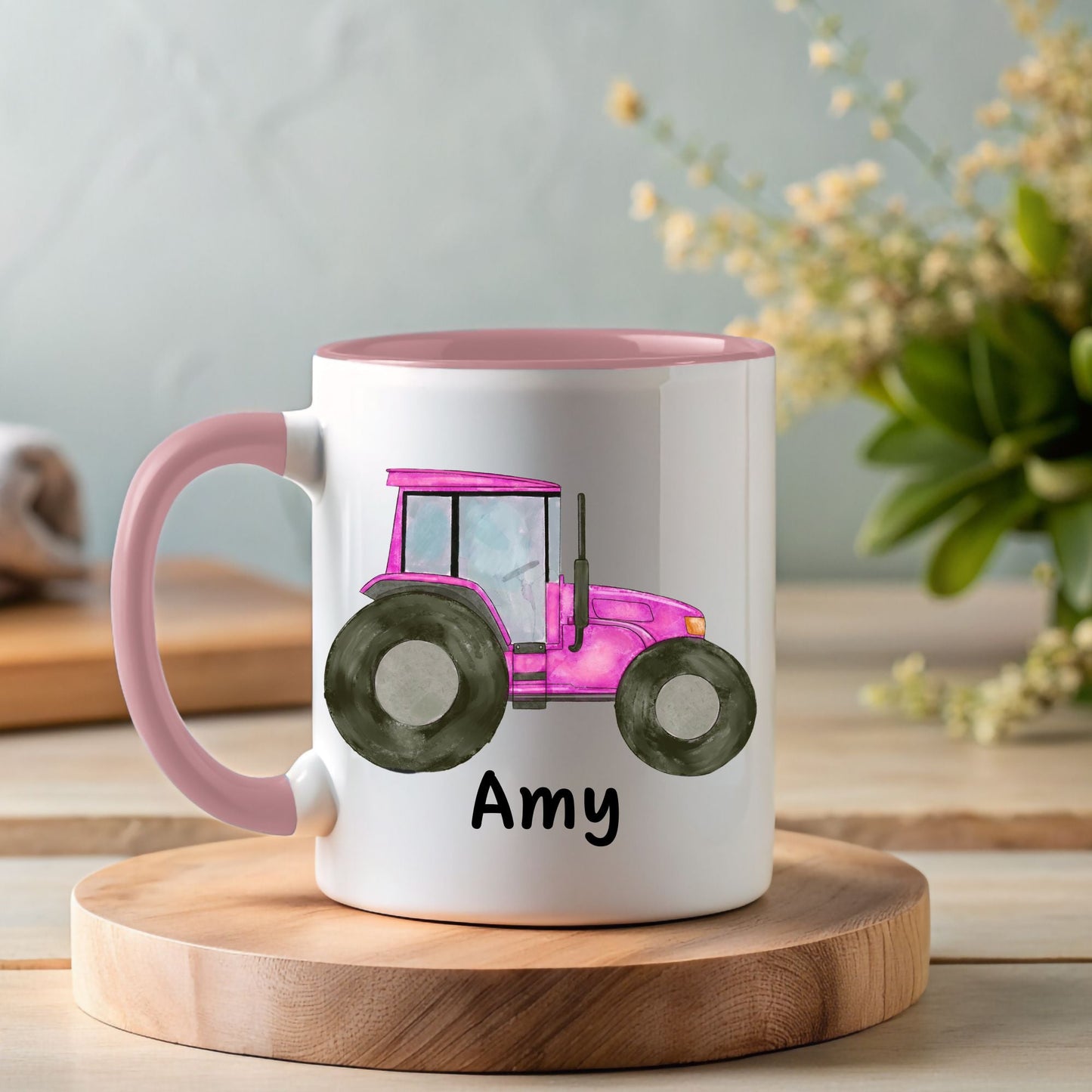 Personalized Pink Tractor Mug - MerikaArt