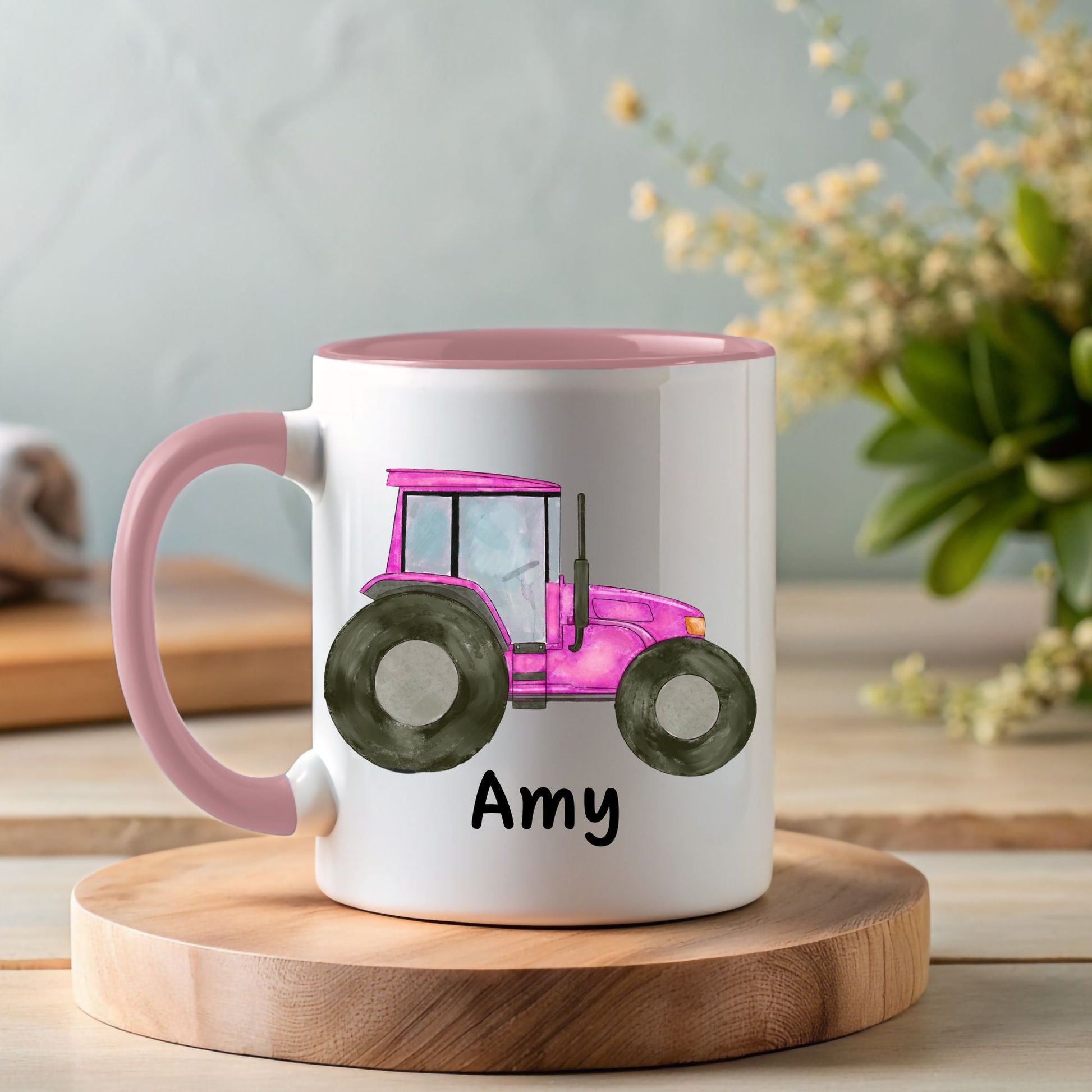 Personalized Pink Tractor Mug - MerikaArt