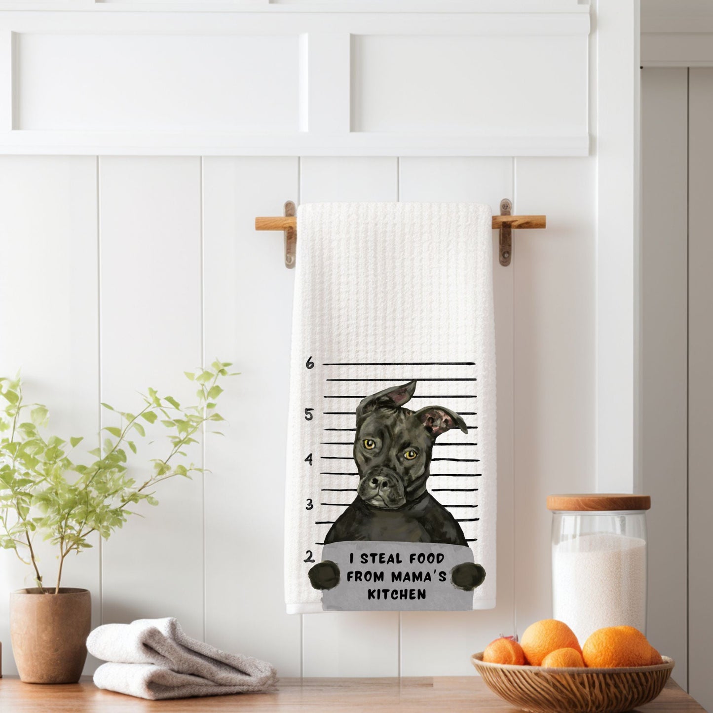 Personalized Pit Bull Mugshot Kitchen Towel - MerikaArt