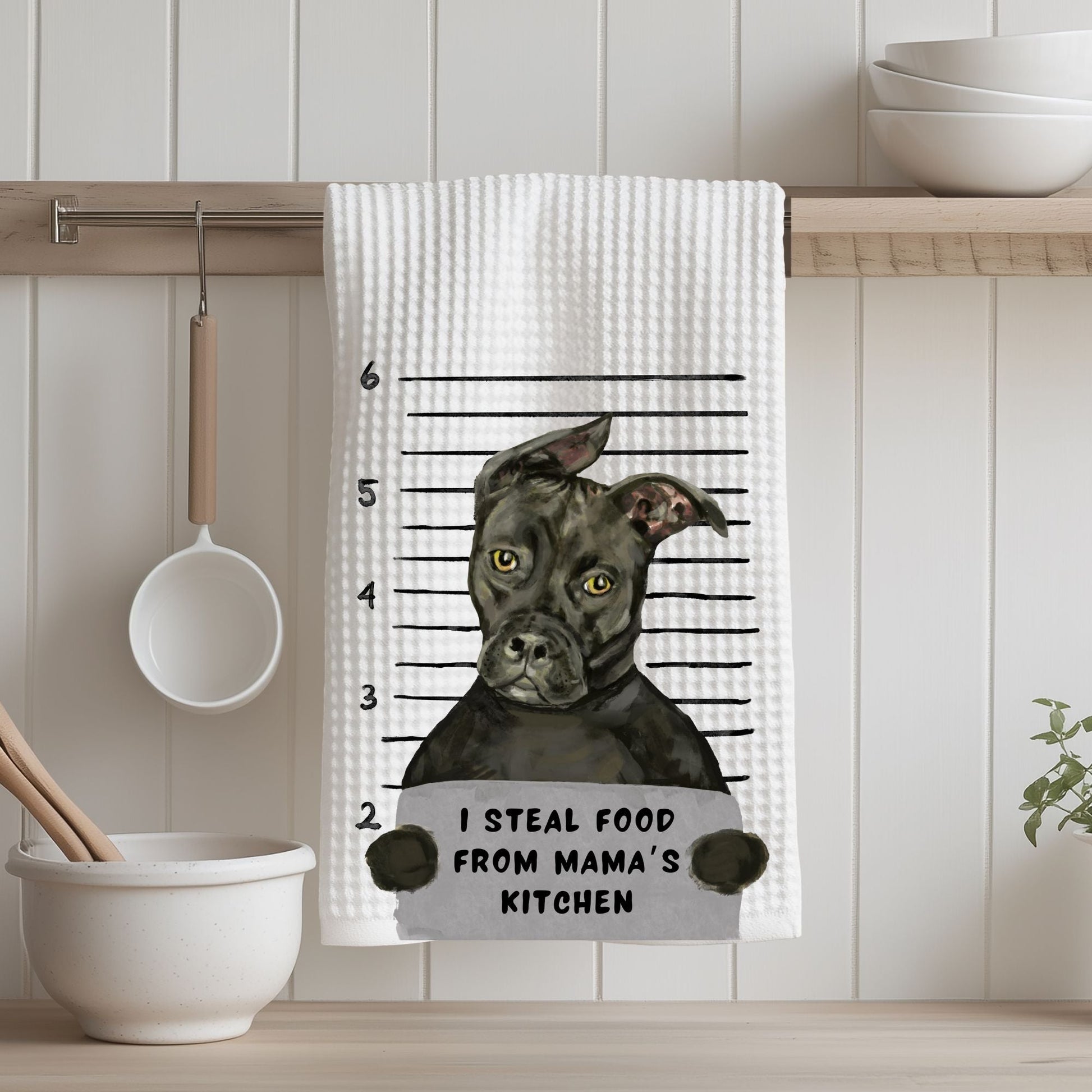 Personalized Pit Bull Mugshot Kitchen Towel - MerikaArt