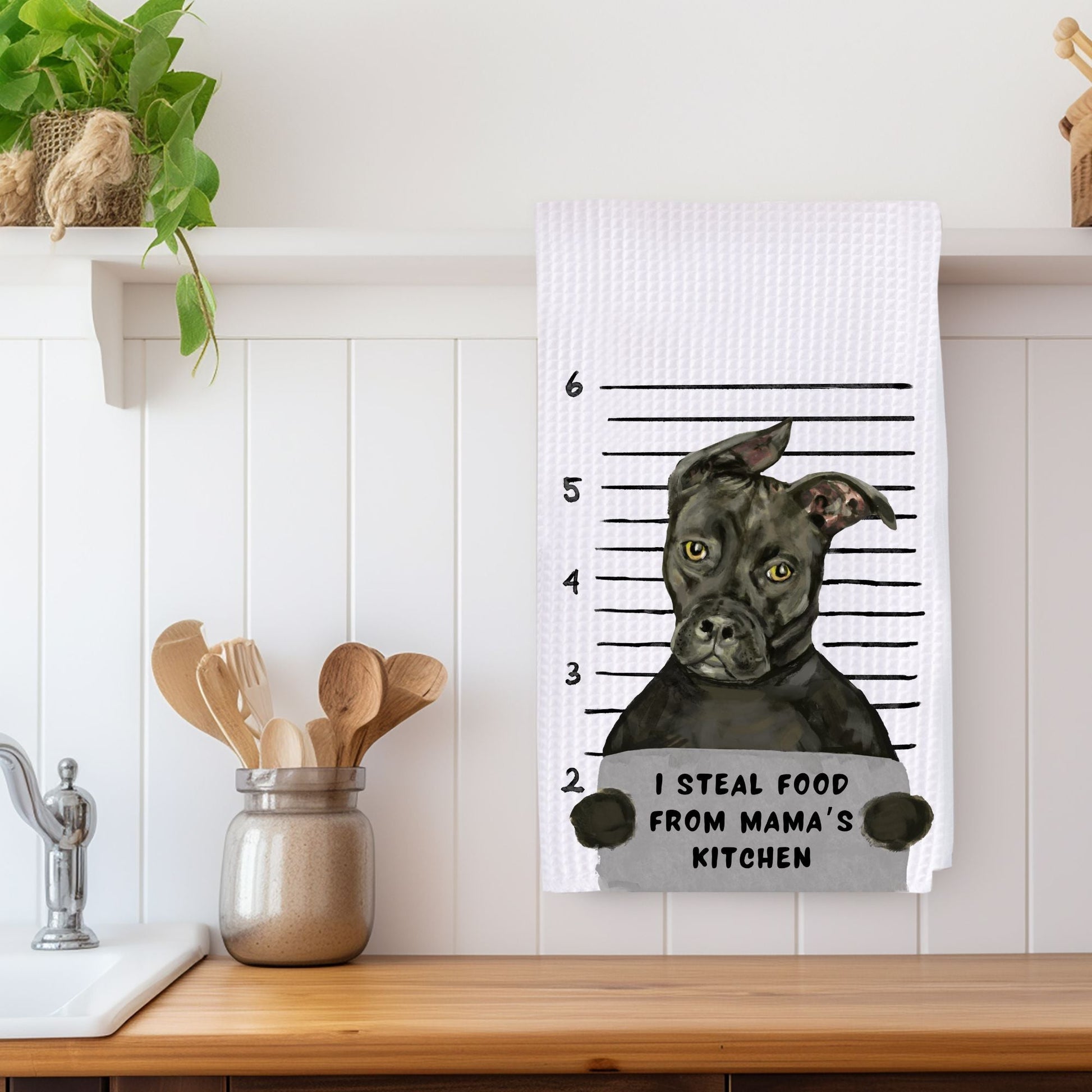 Personalized Pit Bull Mugshot Kitchen Towel - MerikaArt