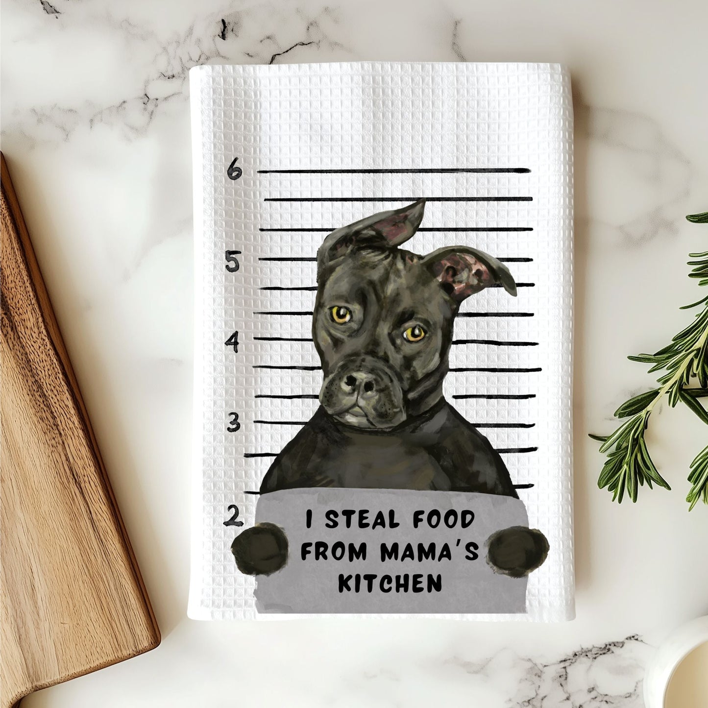 Personalized Pit Bull Mugshot Kitchen Towel - MerikaArt