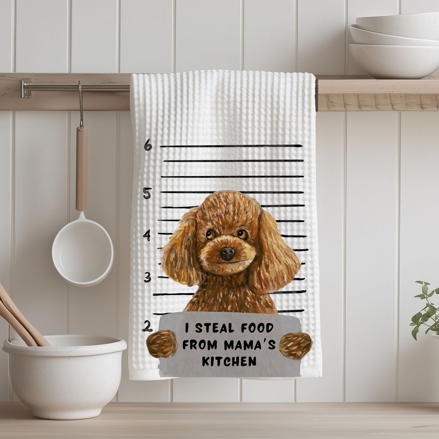 Personalized Poodle Mugshot Kitchen Towel - MerikaArt
