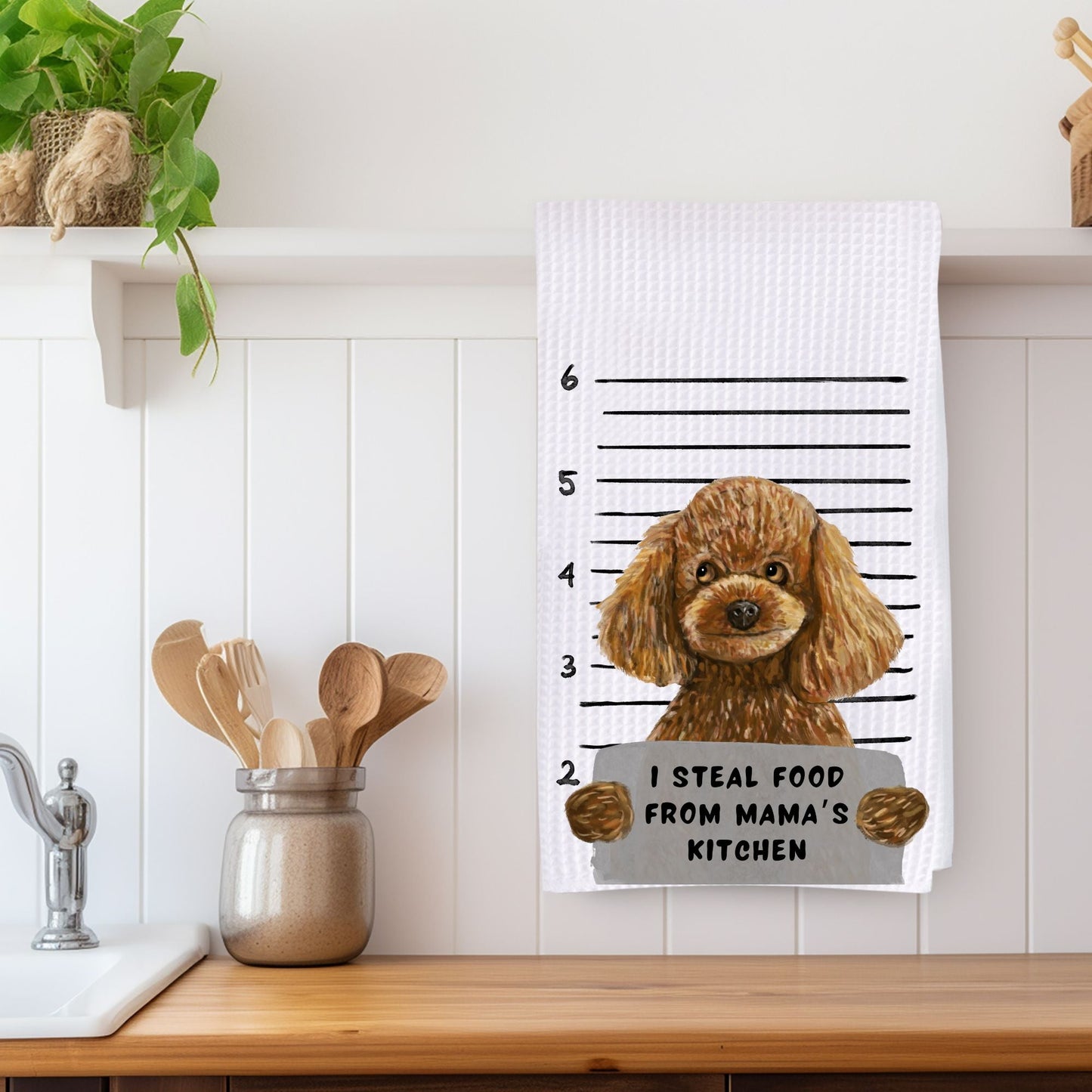 Personalized Poodle Mugshot Kitchen Towel - MerikaArt