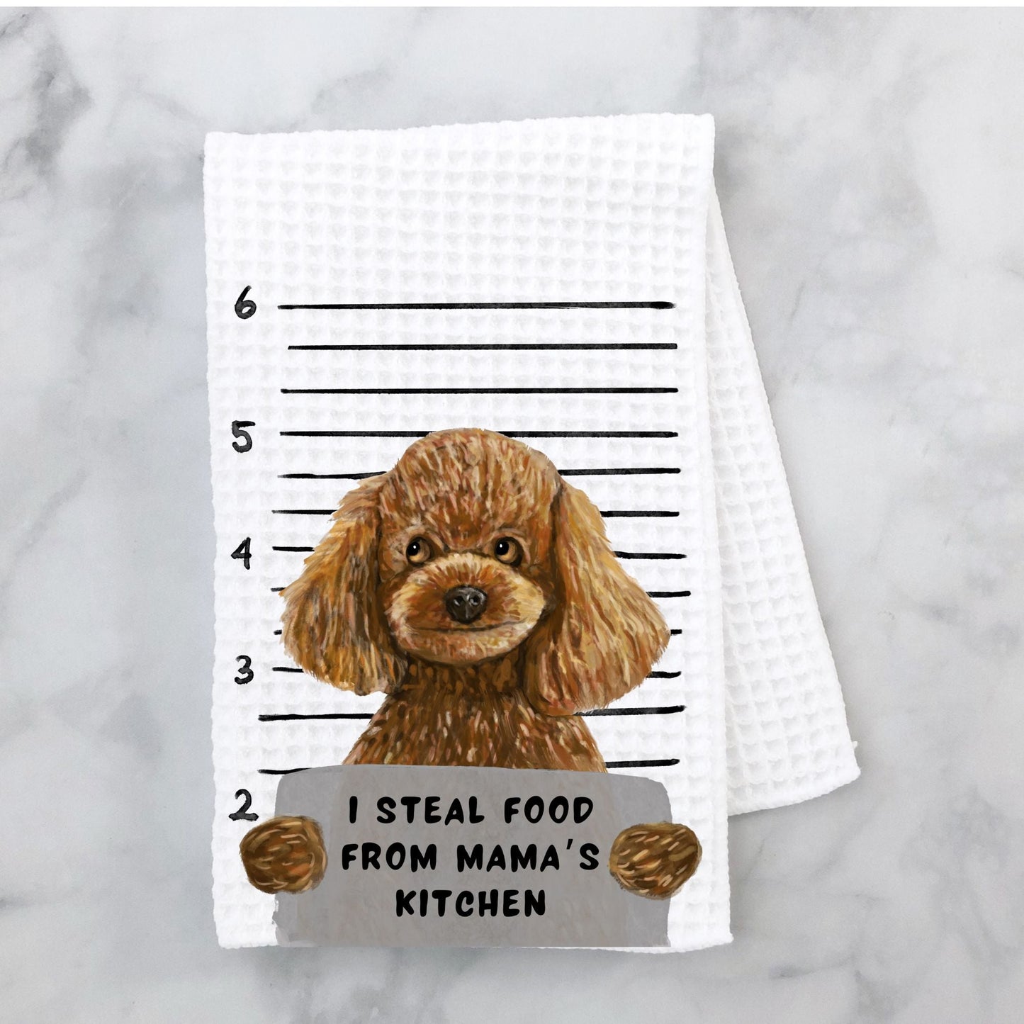 Personalized Poodle Mugshot Kitchen Towel - MerikaArt