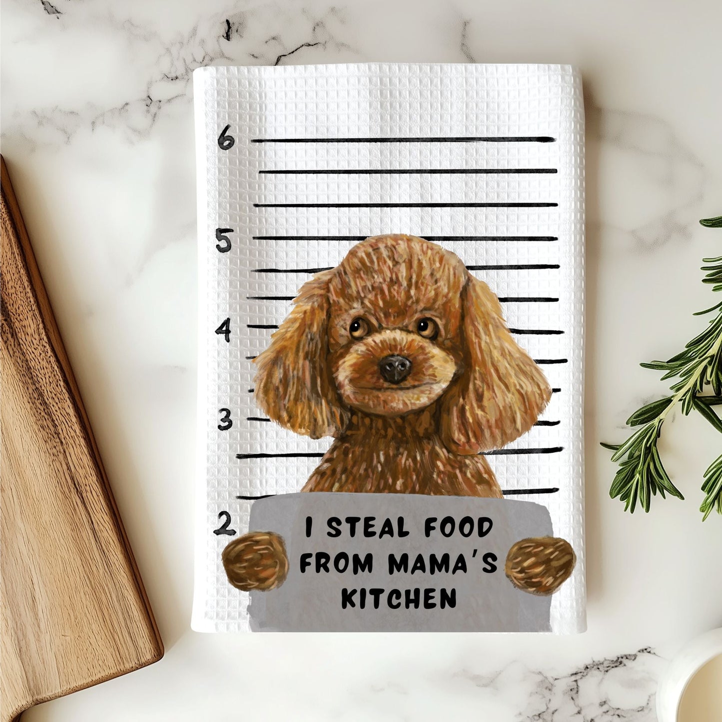 Personalized Poodle Mugshot Kitchen Towel - MerikaArt