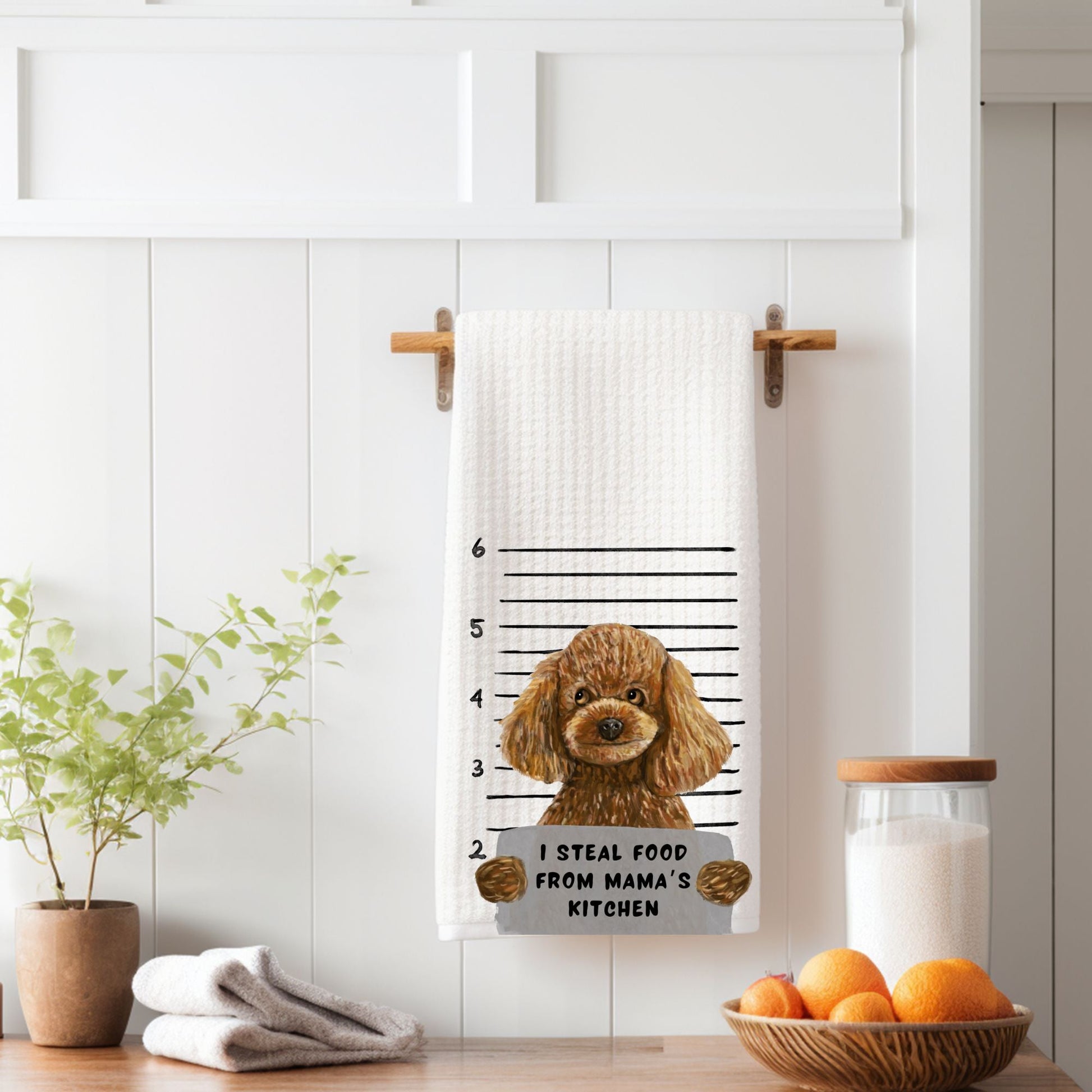 Personalized Poodle Mugshot Kitchen Towel - MerikaArt