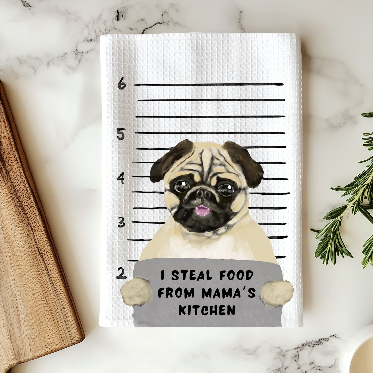 Personalized Pug Dog Mugshot Kitchen Towel - MerikaArt