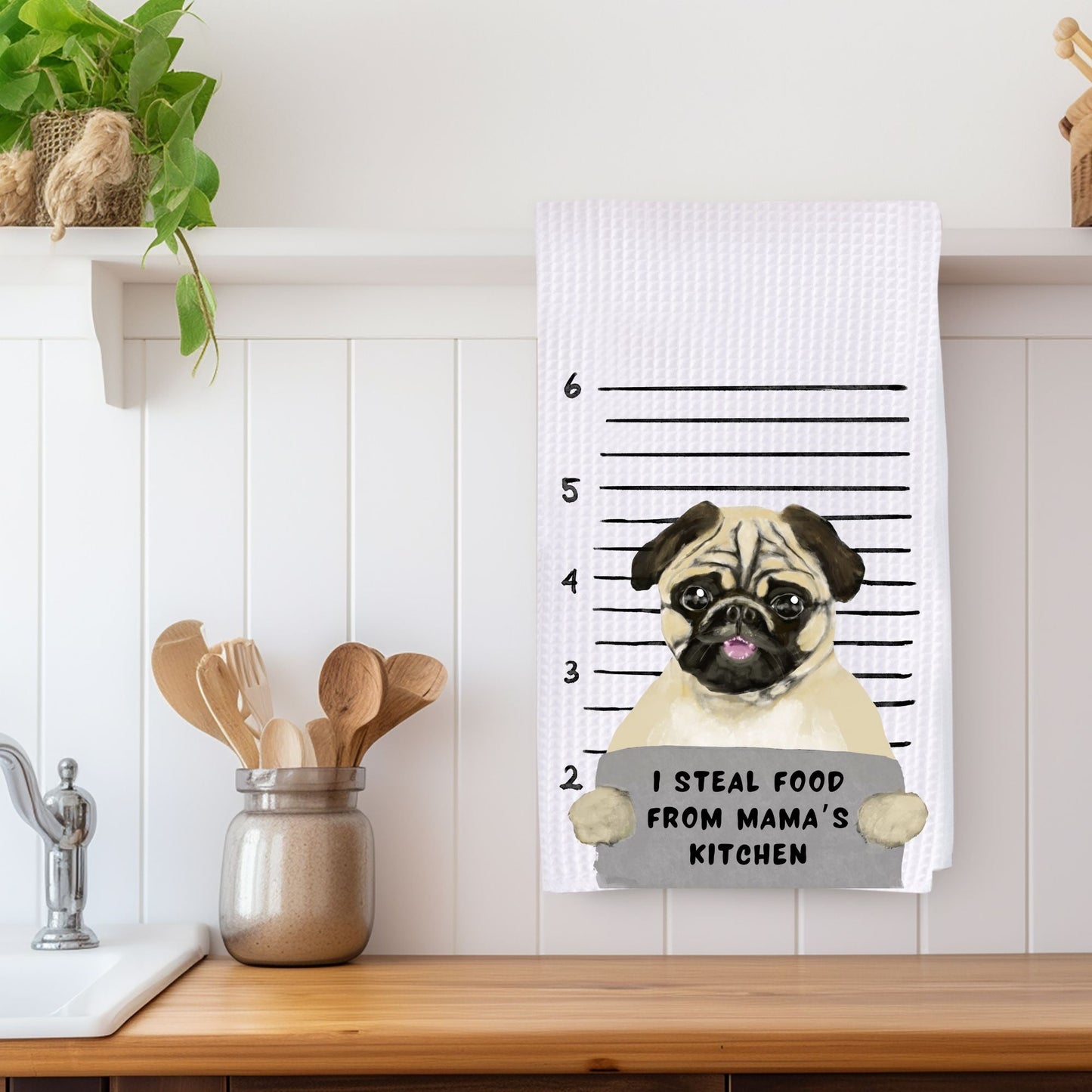 Personalized Pug Dog Mugshot Kitchen Towel - MerikaArt