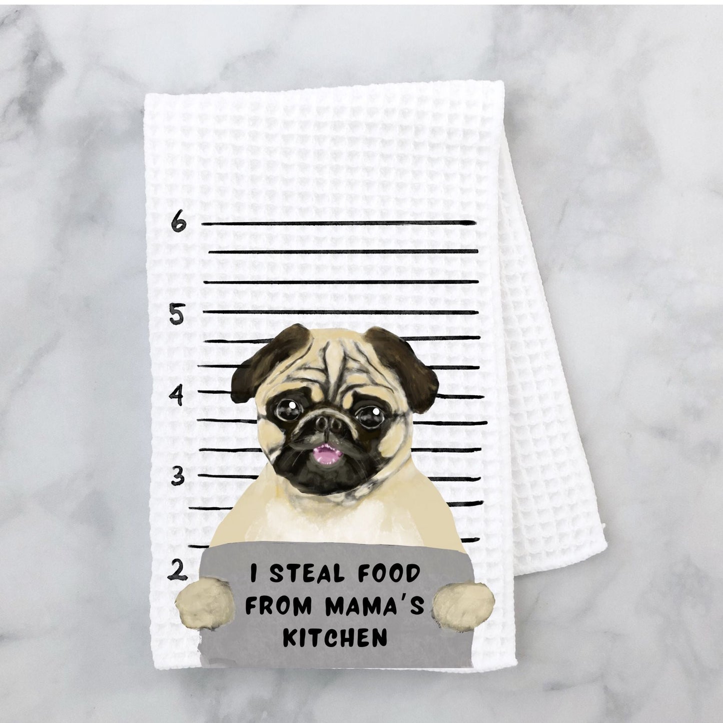 Personalized Pug Dog Mugshot Kitchen Towel - MerikaArt