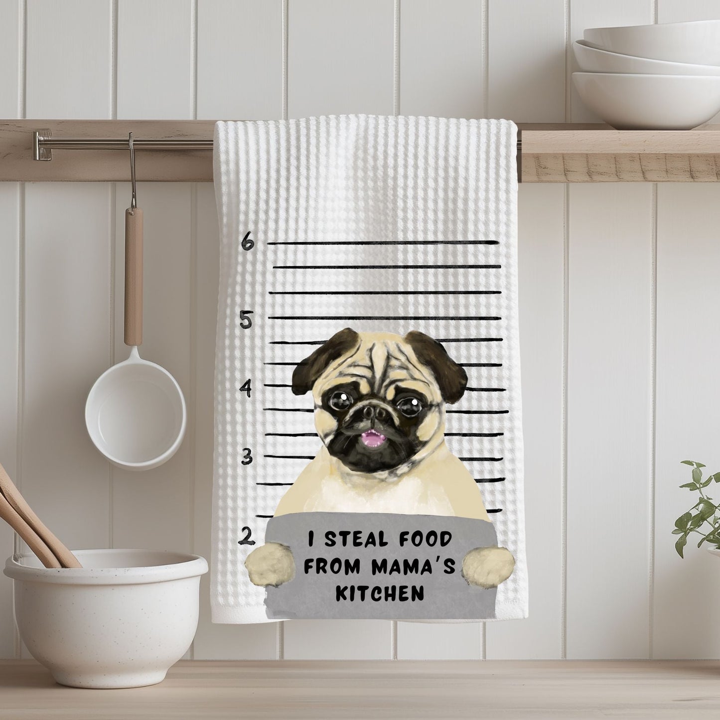 Personalized Pug Dog Mugshot Kitchen Towel - MerikaArt