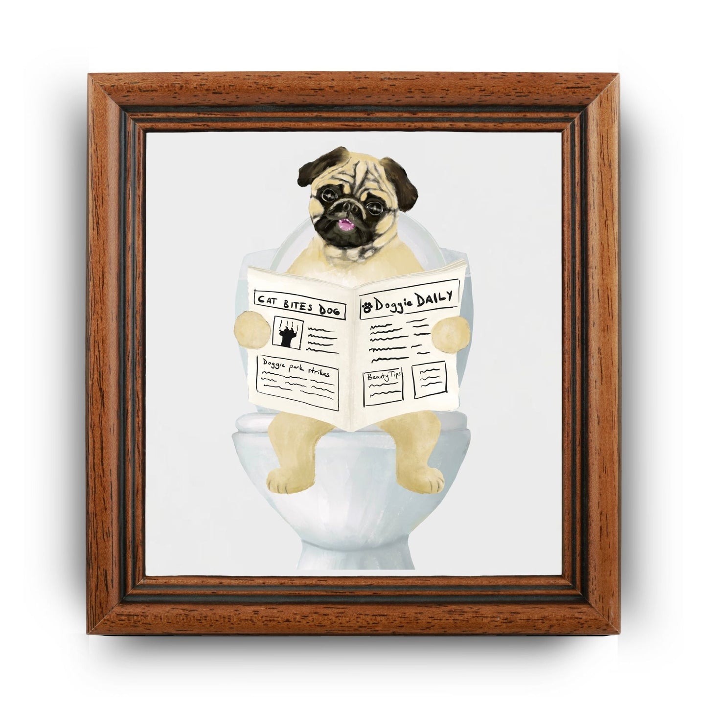 Personalized Pug Dog Reading Newspaper Bathroom Ceramic Tile - MerikaArt