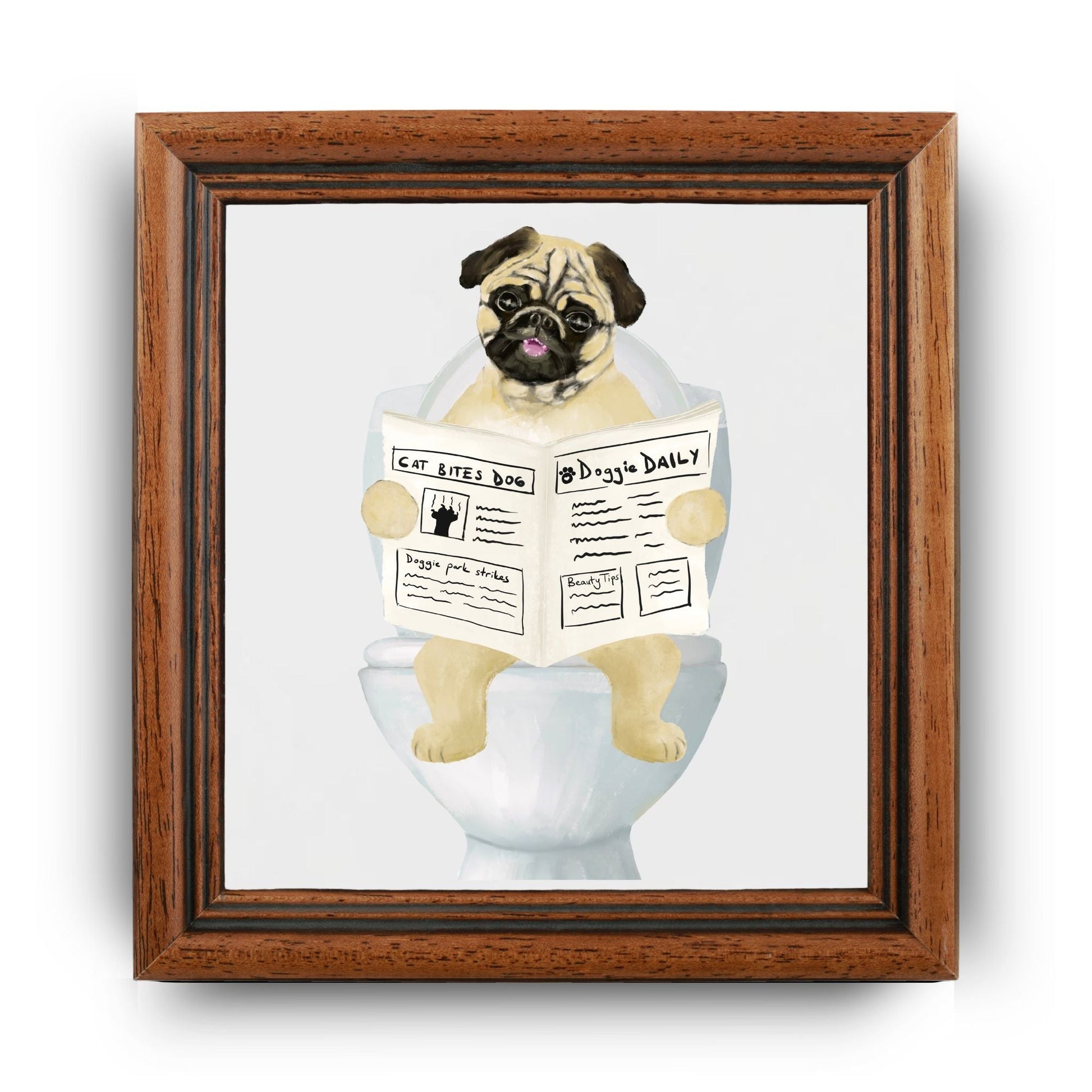 Personalized Pug Dog Reading Newspaper Bathroom Ceramic Tile - MerikaArt