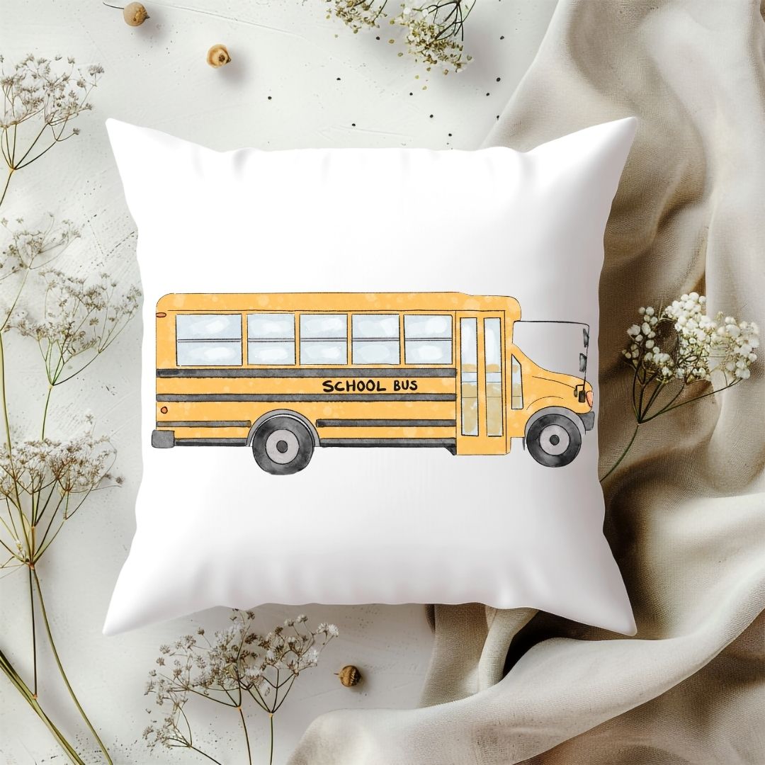 Personalized School Bus Kids Pillow - MerikaArt