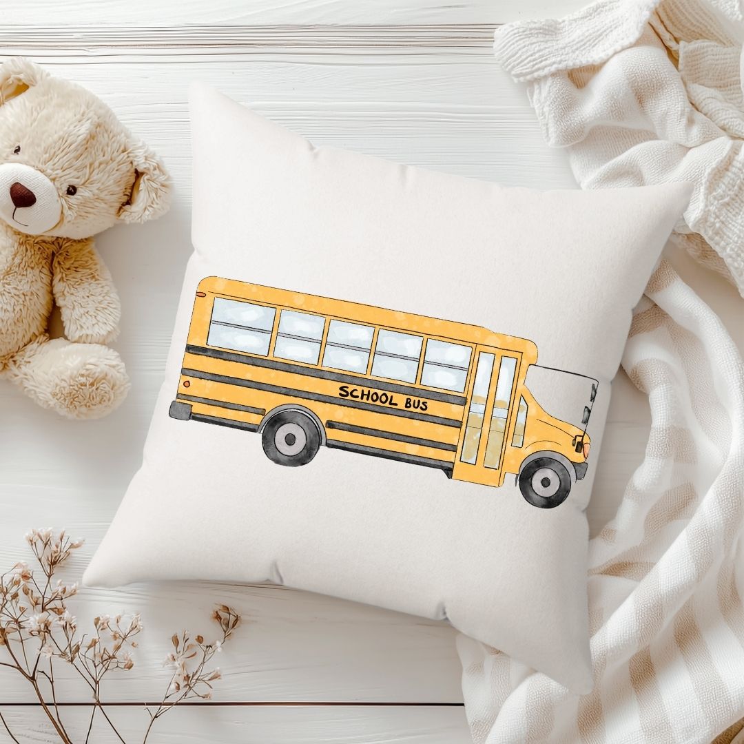 Personalized School Bus Kids Pillow - MerikaArt