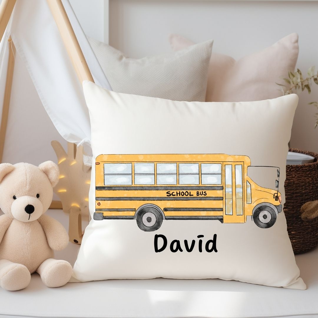 Personalized School Bus Kids Pillow - MerikaArt