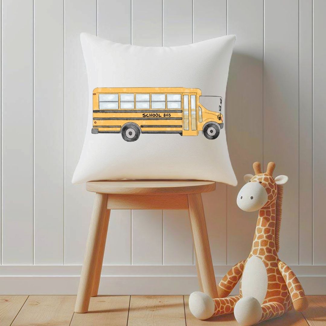Personalized School Bus Kids Pillow - MerikaArt