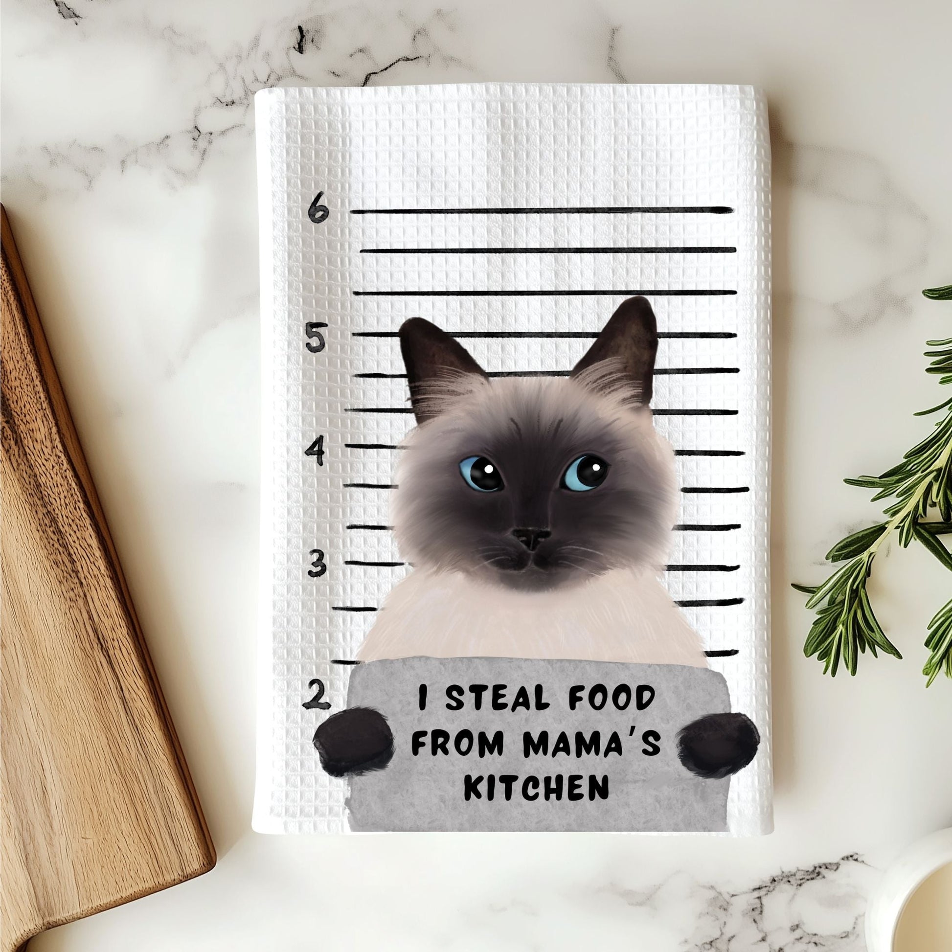 Personalized Siamese Cat Mugshot Kitchen Towel - MerikaArt