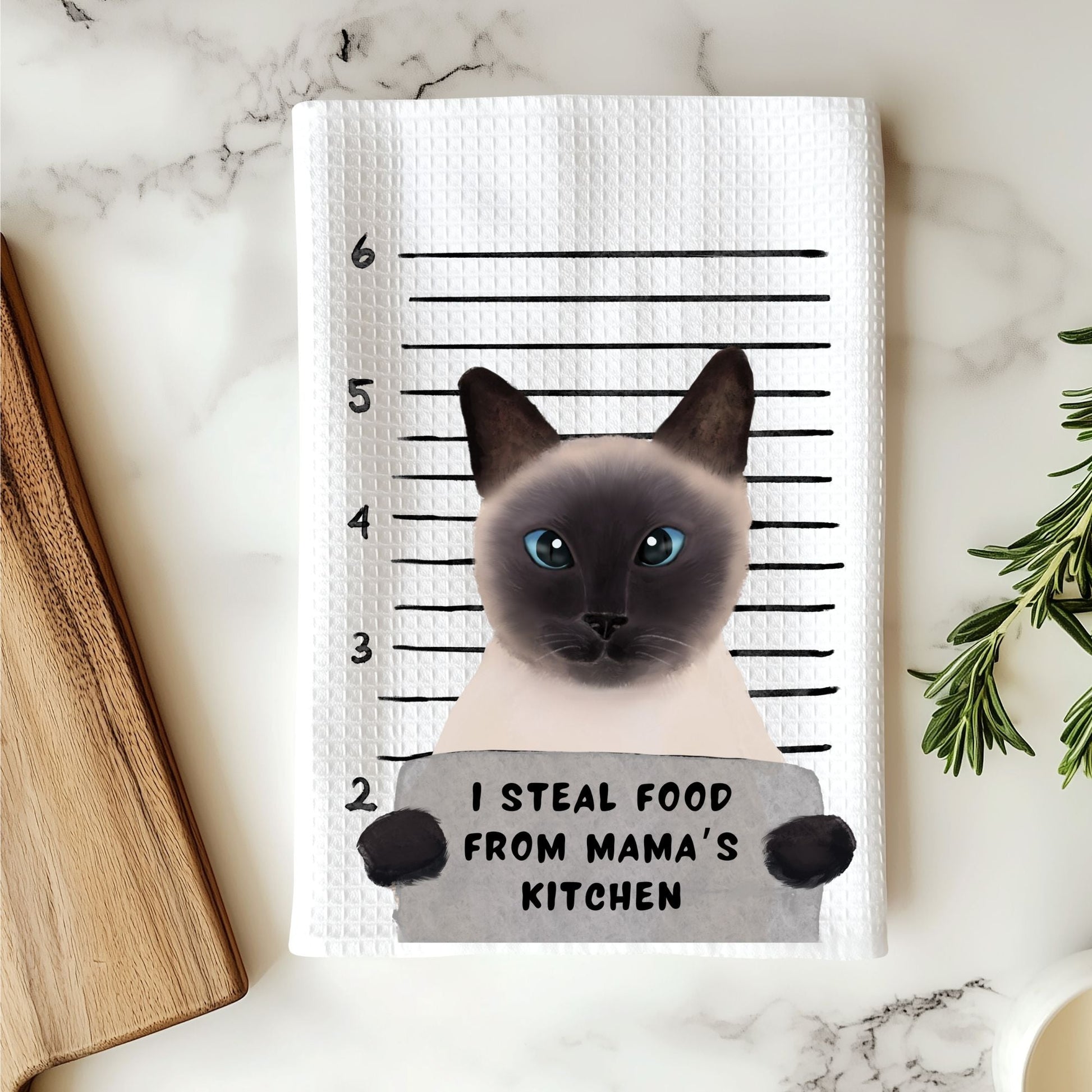Personalized Siamese Cat Mugshot Kitchen Towel - MerikaArt