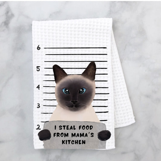 Personalized Siamese Cat Mugshot Kitchen Towel - MerikaArt