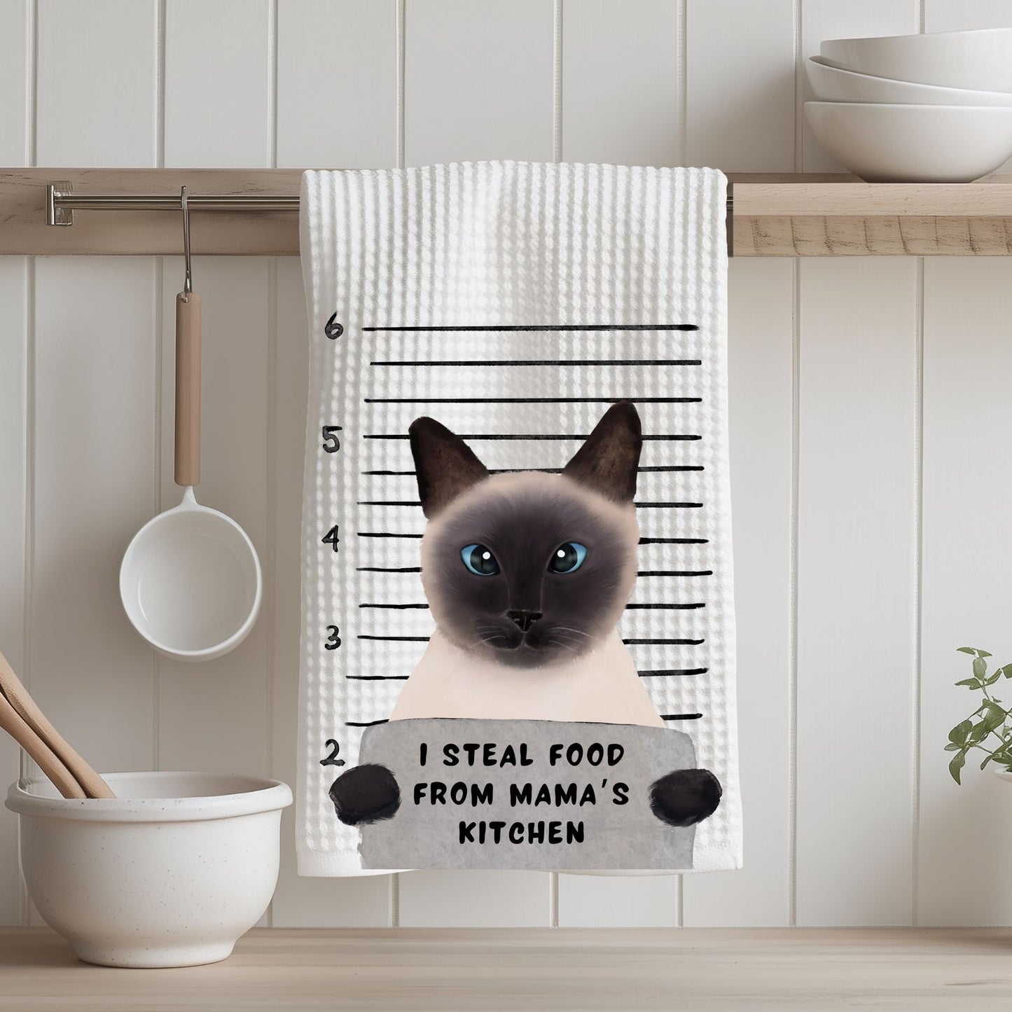 Personalized Siamese Cat Mugshot Kitchen Towel - MerikaArt