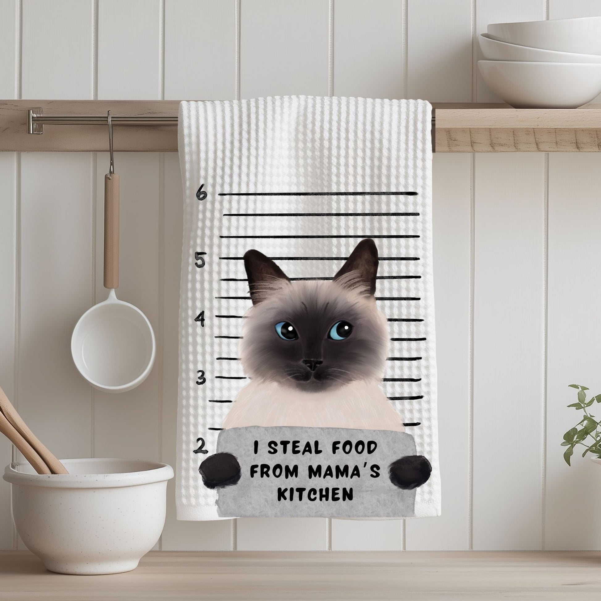 Personalized Siamese Cat Mugshot Kitchen Towel - MerikaArt