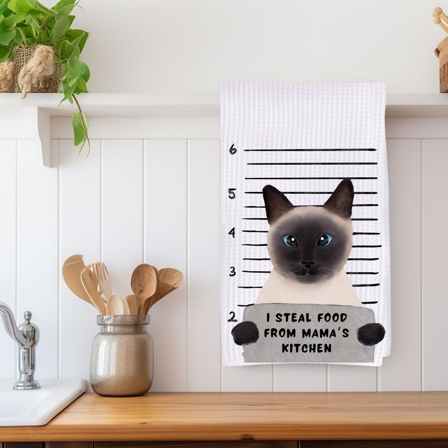 Personalized Siamese Cat Mugshot Kitchen Towel - MerikaArt