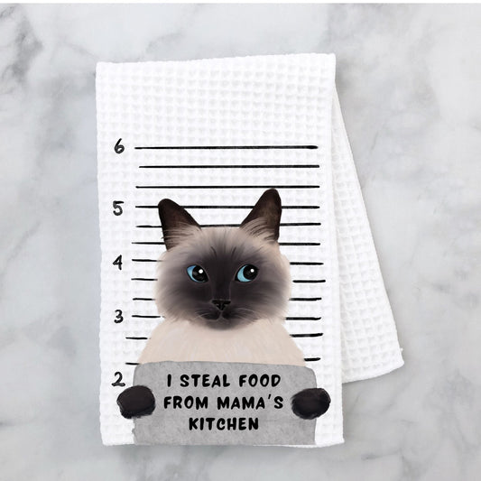 Personalized Siamese Cat Mugshot Kitchen Towel - MerikaArt