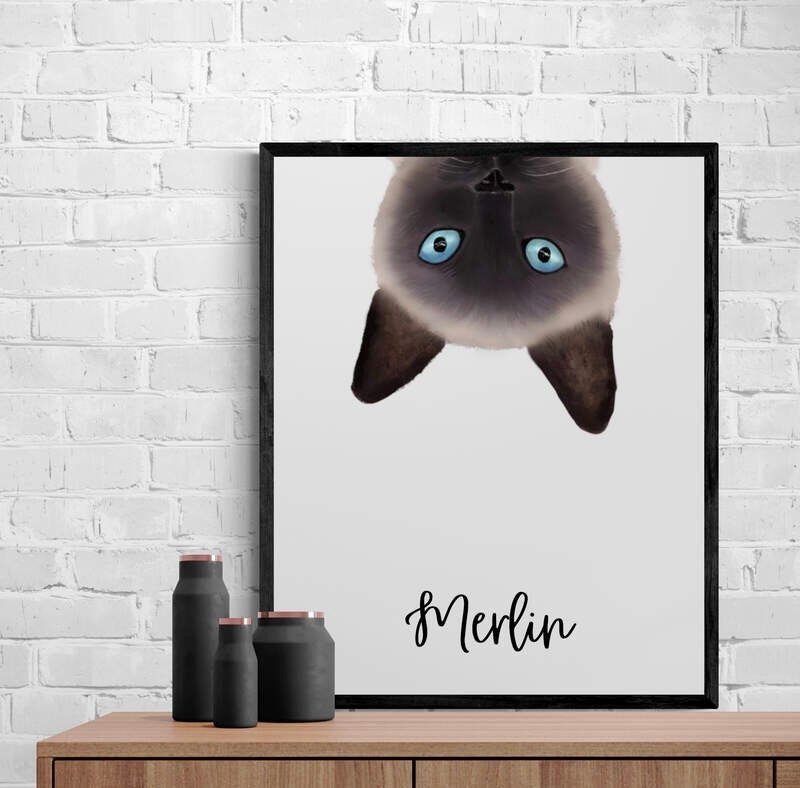 Personalized Siamese Cat Peeking Wall Art, Cute Cat Art Print, Siamese Kitten Painting, Cat Portrait, Cat Memorial, Cat Lover Gift - MerikaArt