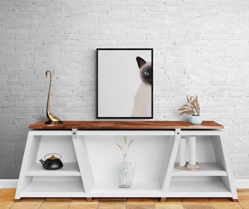 Personalized Siamese Cat Peeking Wall Art, Cute Cat Art Print, Siamese Kitten Painting, Cat Portrait, Cat Memorial, Cat Lover Gift - MerikaArt