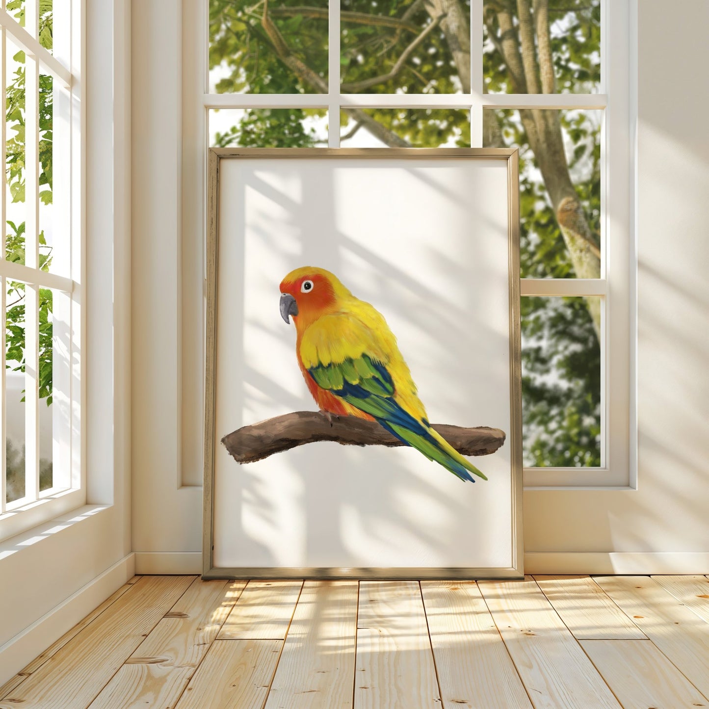 Personalized Sun Conure Wall Art Print – Sun Parakeet Parrot Illustration for Bird Lovers - MerikaArt