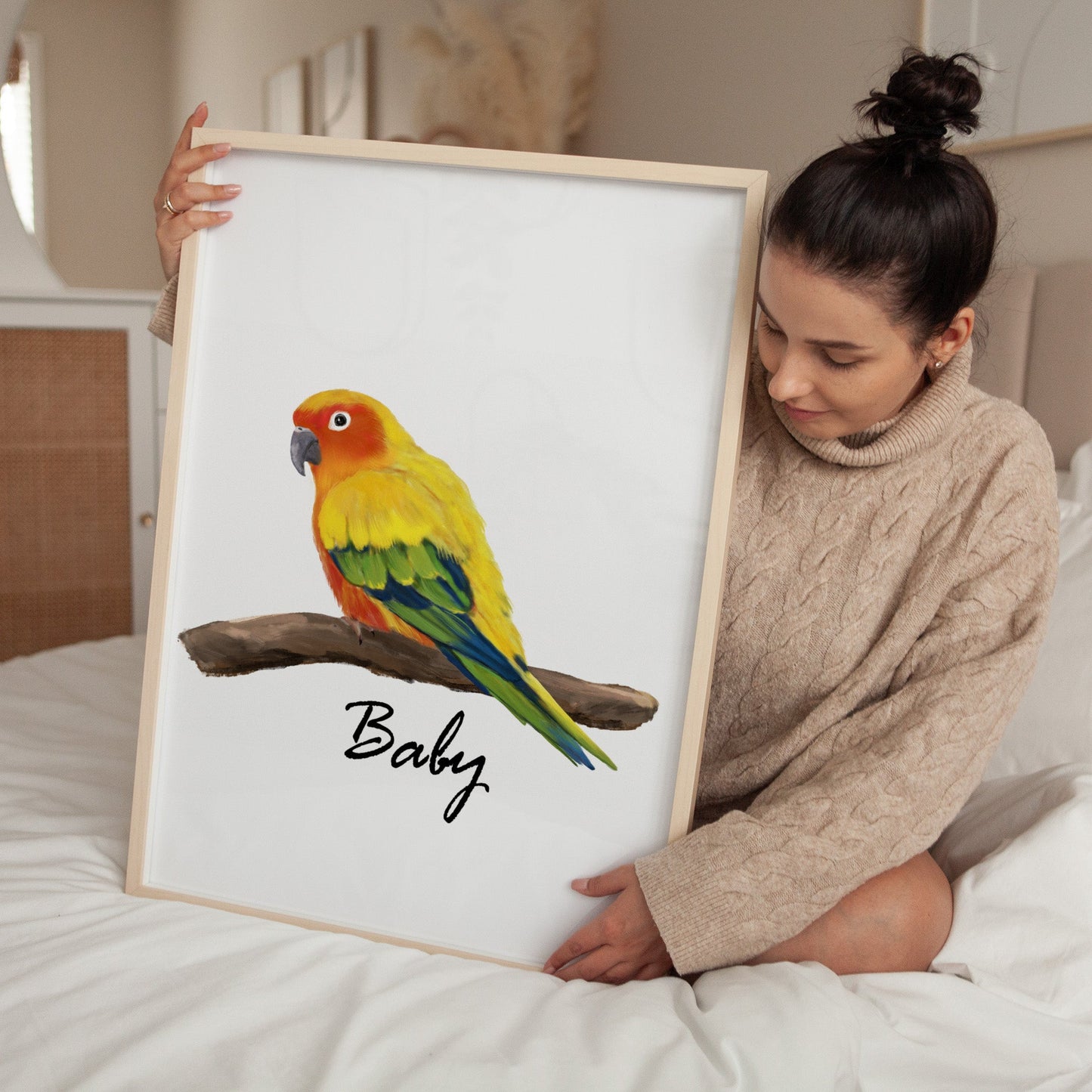 Personalized Sun Conure Wall Art Print – Sun Parakeet Parrot Illustration for Bird Lovers - MerikaArt