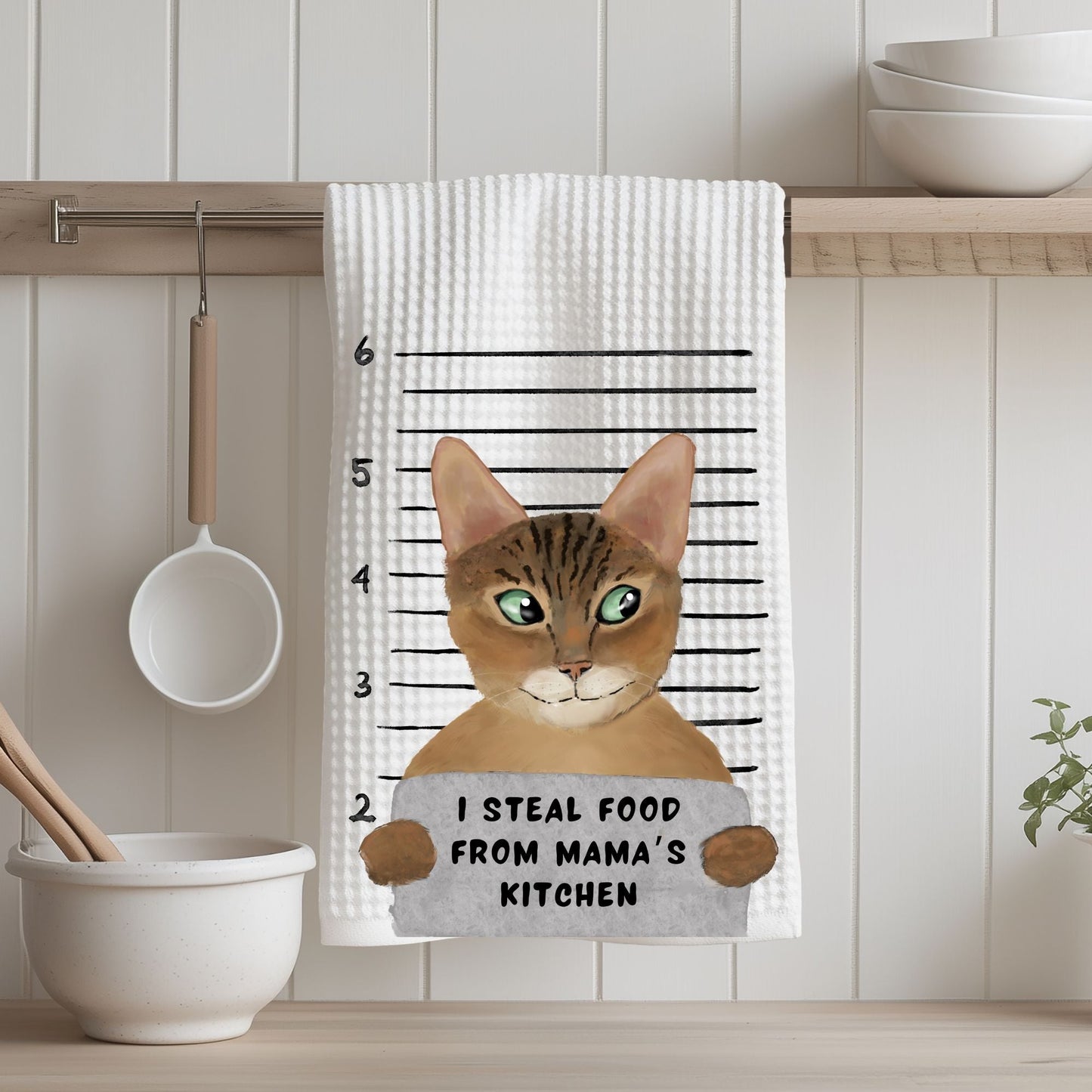 Personalized Tabby Cat Mugshot Kitchen Towel - MerikaArt