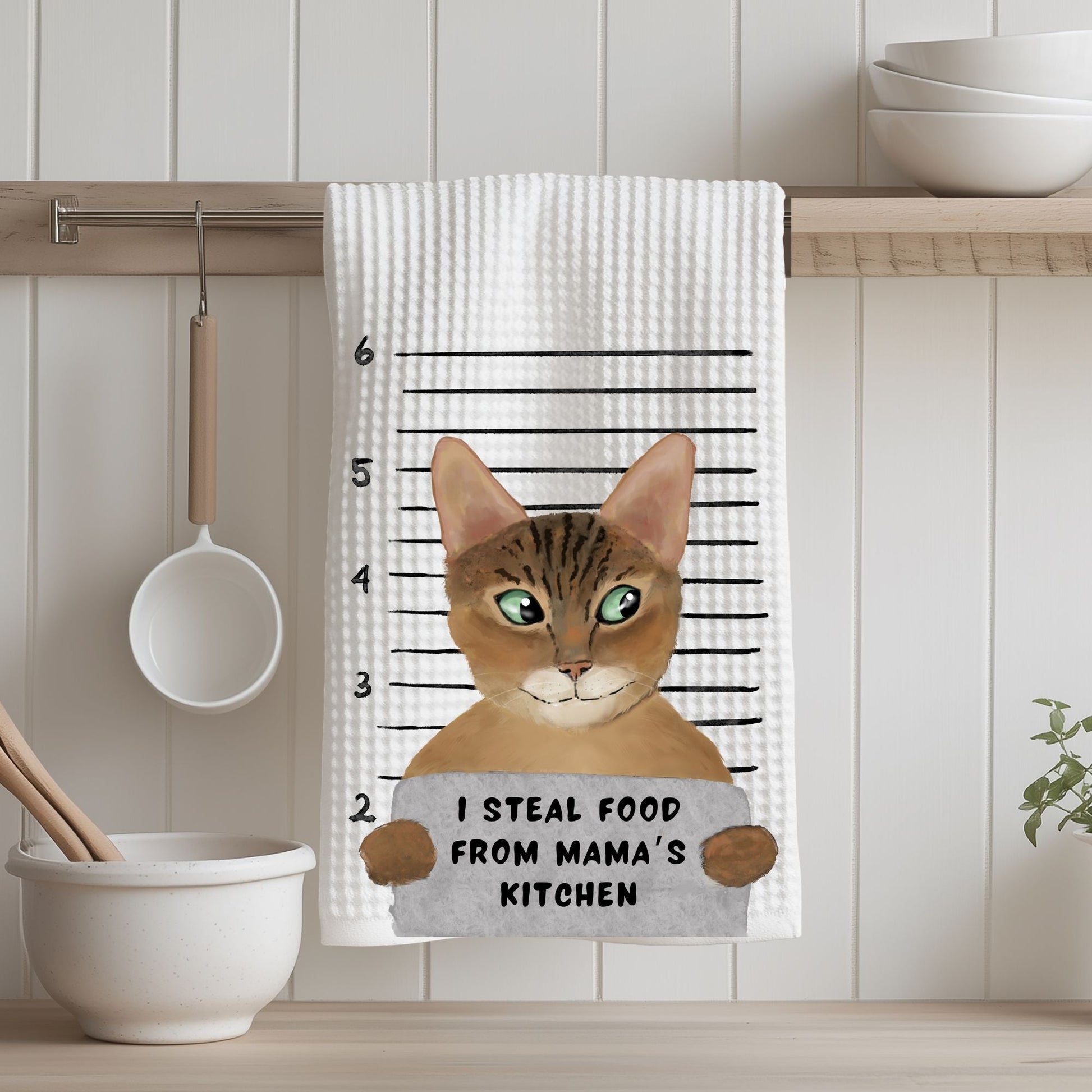 Personalized Tabby Cat Mugshot Kitchen Towel - MerikaArt