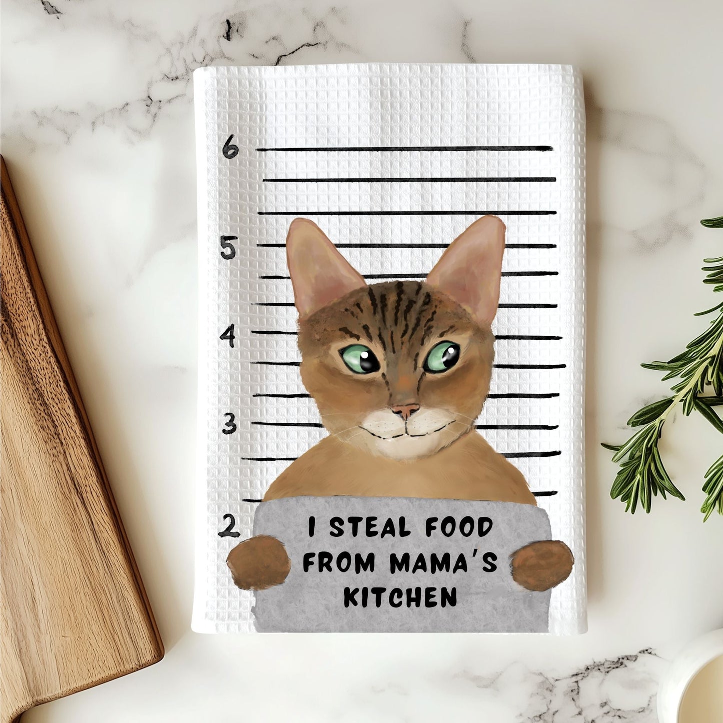 Personalized Tabby Cat Mugshot Kitchen Towel - MerikaArt