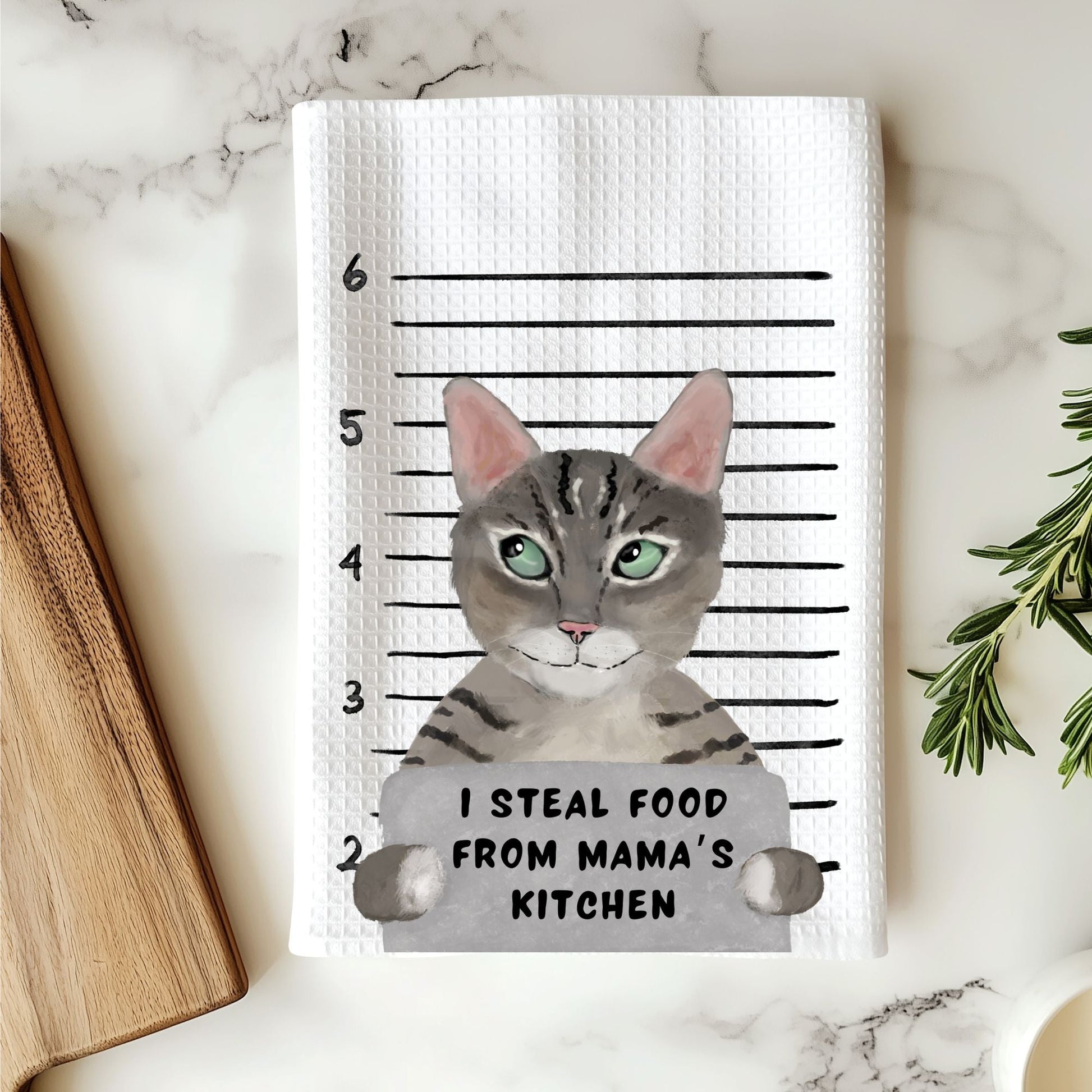 Personalized Tabby Cat Mugshot Kitchen Towel - MerikaArt
