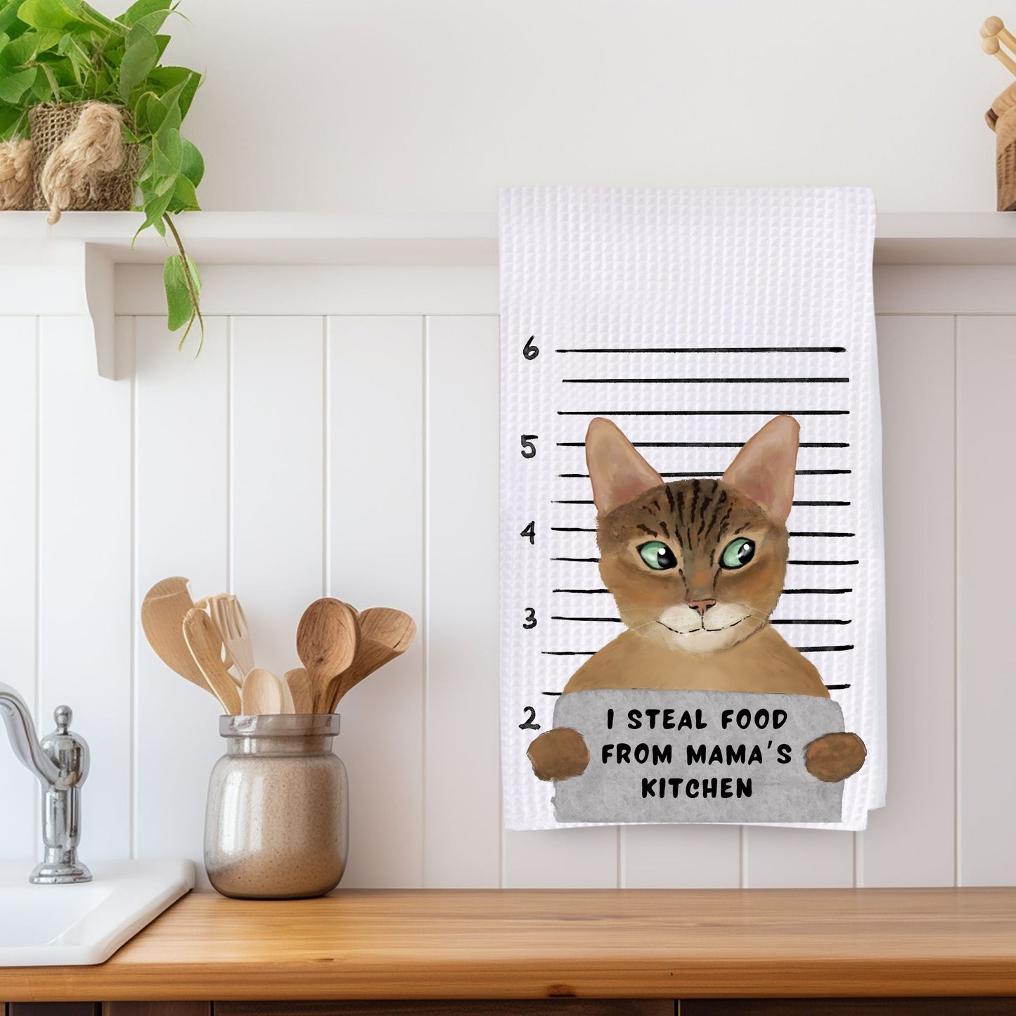 Personalized Tabby Cat Mugshot Kitchen Towel - MerikaArt