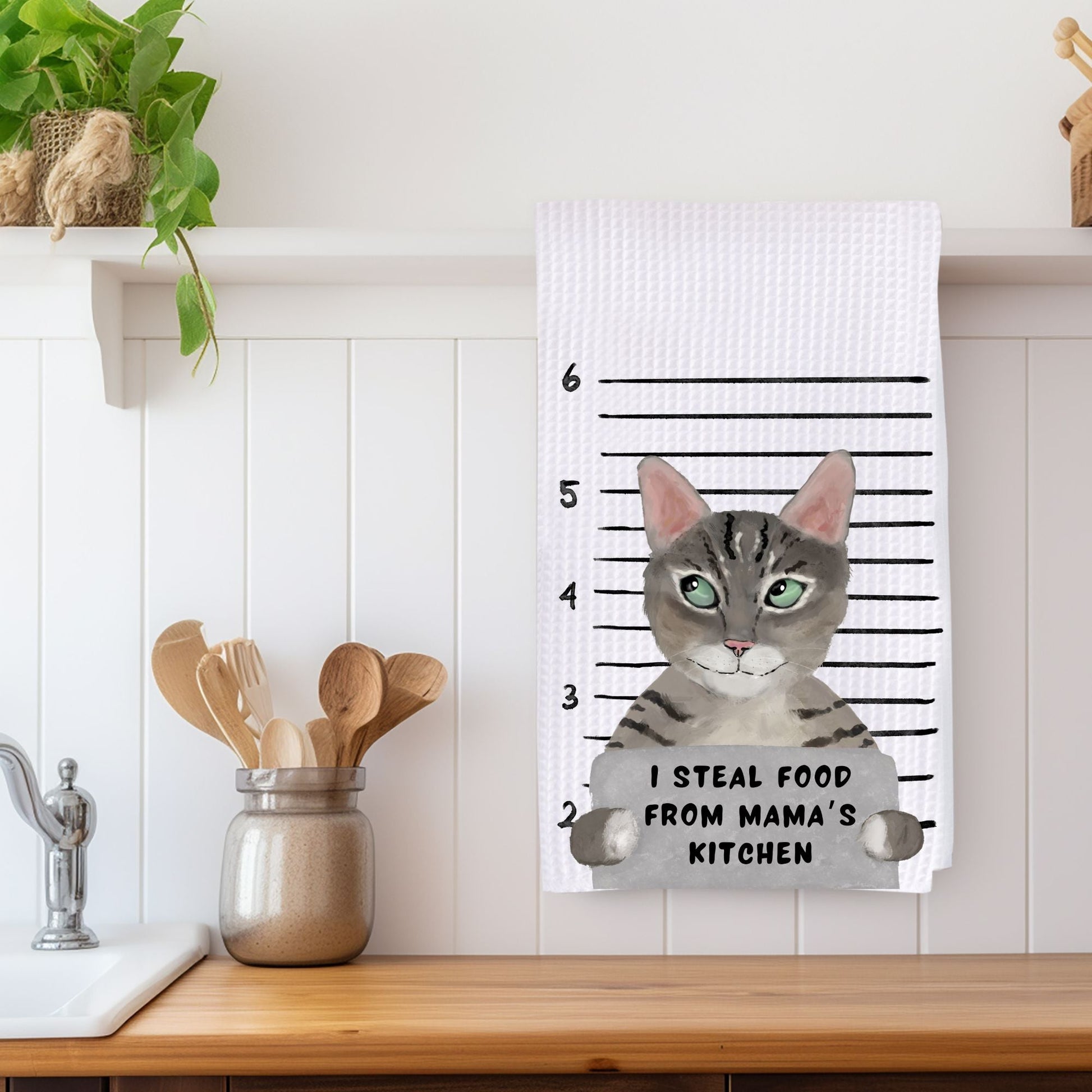 Personalized Tabby Cat Mugshot Kitchen Towel - MerikaArt