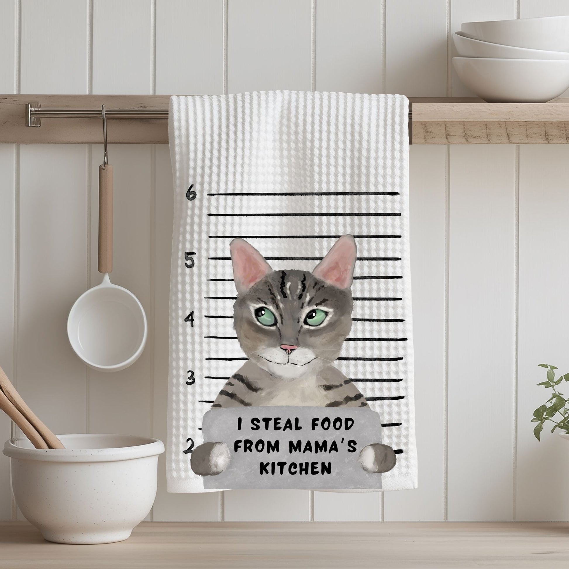 Personalized Tabby Cat Mugshot Kitchen Towel - MerikaArt