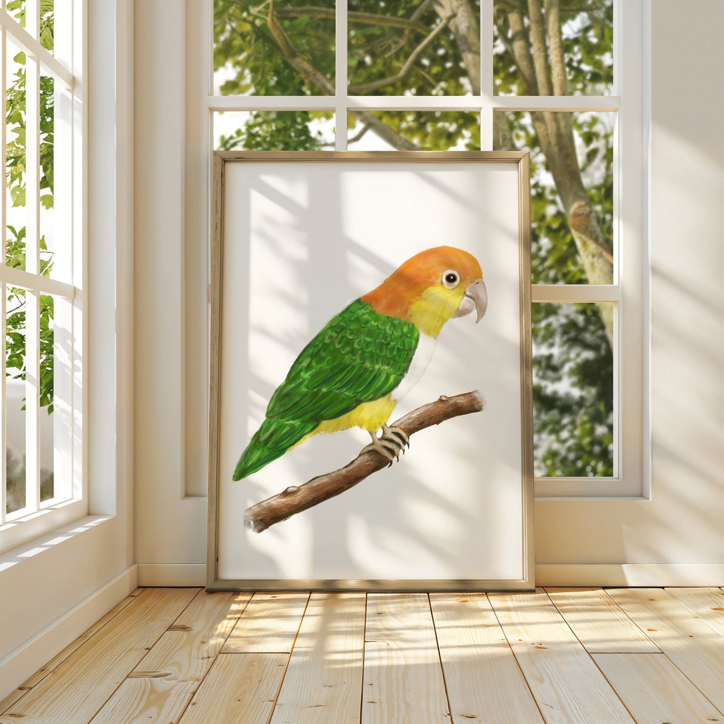 Personalized White - bellied Caique Wall Art Print – Colorful Parrot Illustration for Pet Bird Lovers - MerikaArt