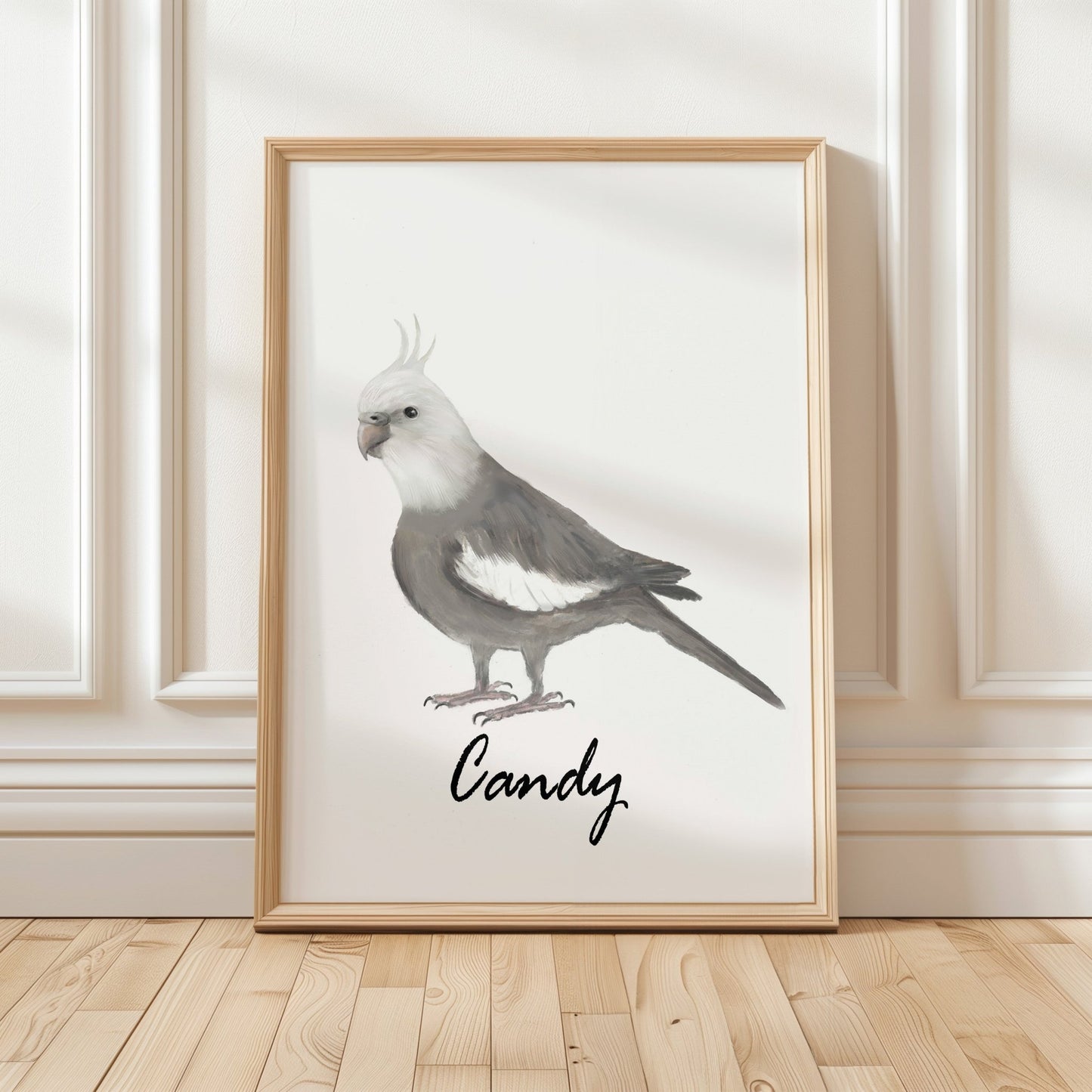 Personalized White - Faced Cockatiel Wall Art Print – Minimalist Parrot Illustration for Bird Lovers - MerikaArt