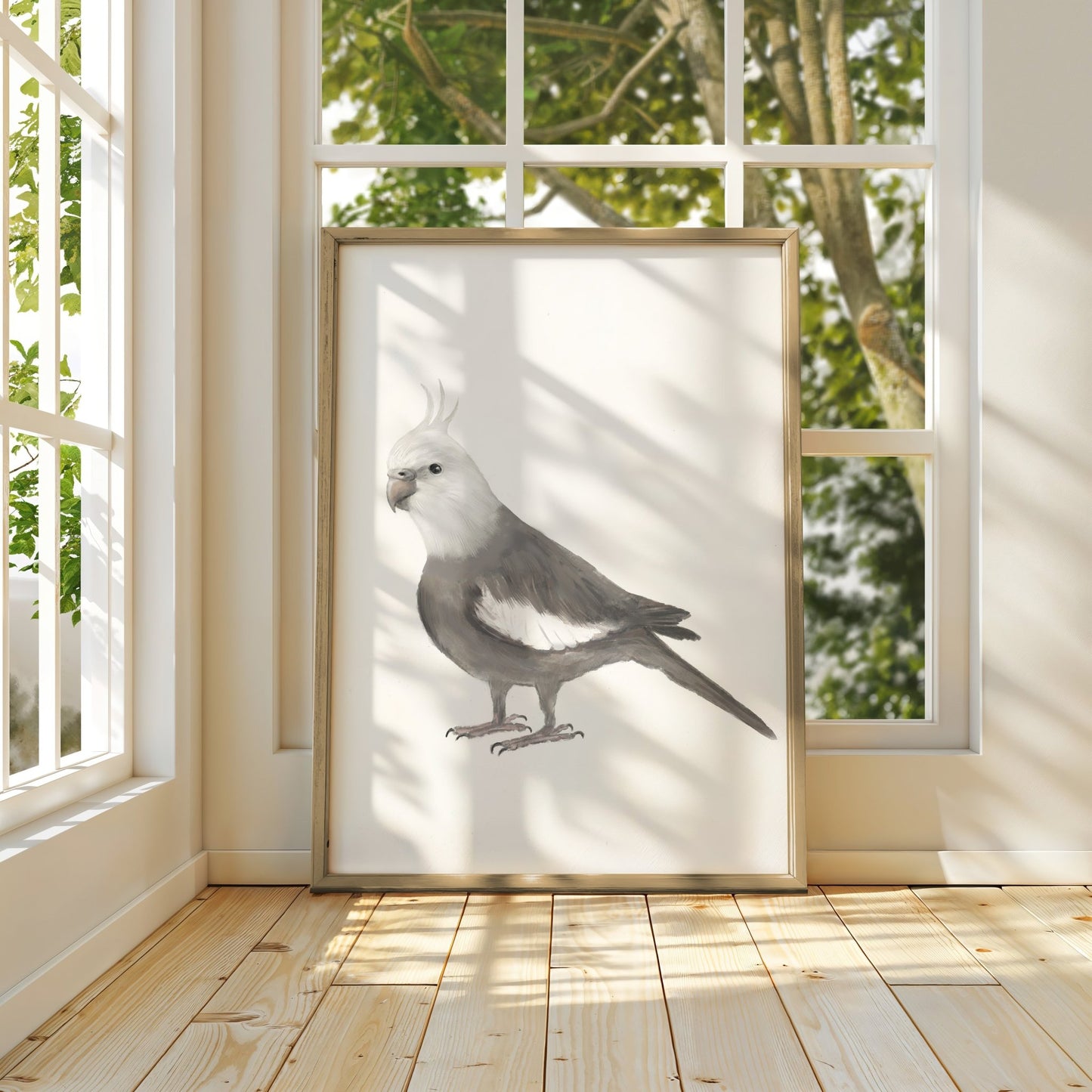 Personalized White - Faced Cockatiel Wall Art Print – Minimalist Parrot Illustration for Bird Lovers - MerikaArt
