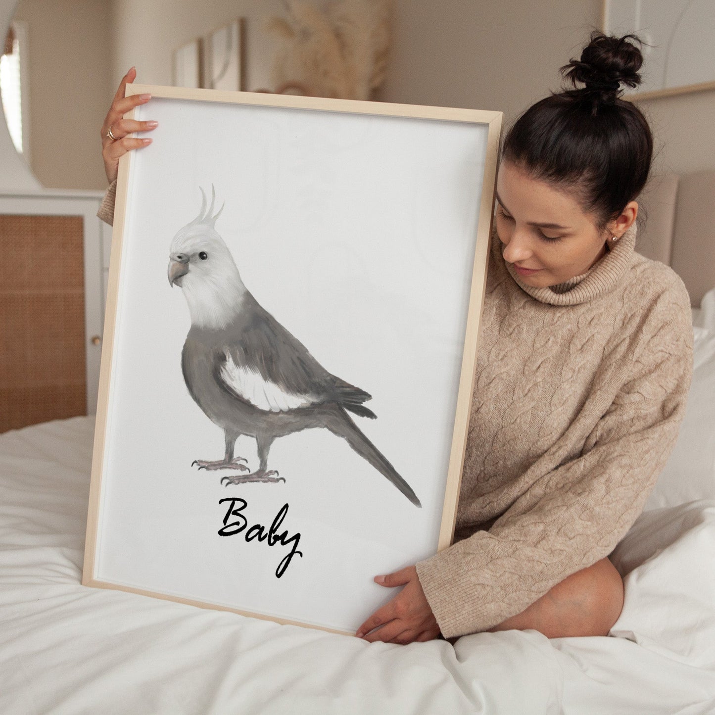Personalized White - Faced Cockatiel Wall Art Print – Minimalist Parrot Illustration for Bird Lovers - MerikaArt