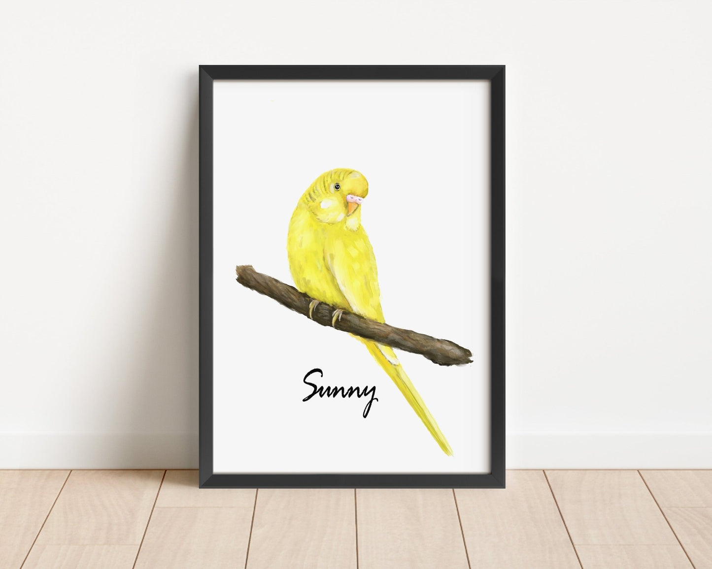 Personalized Yellow Budgie Wall Art Print – Bright Budgerigar Illustration for Bird Lovers - MerikaArt