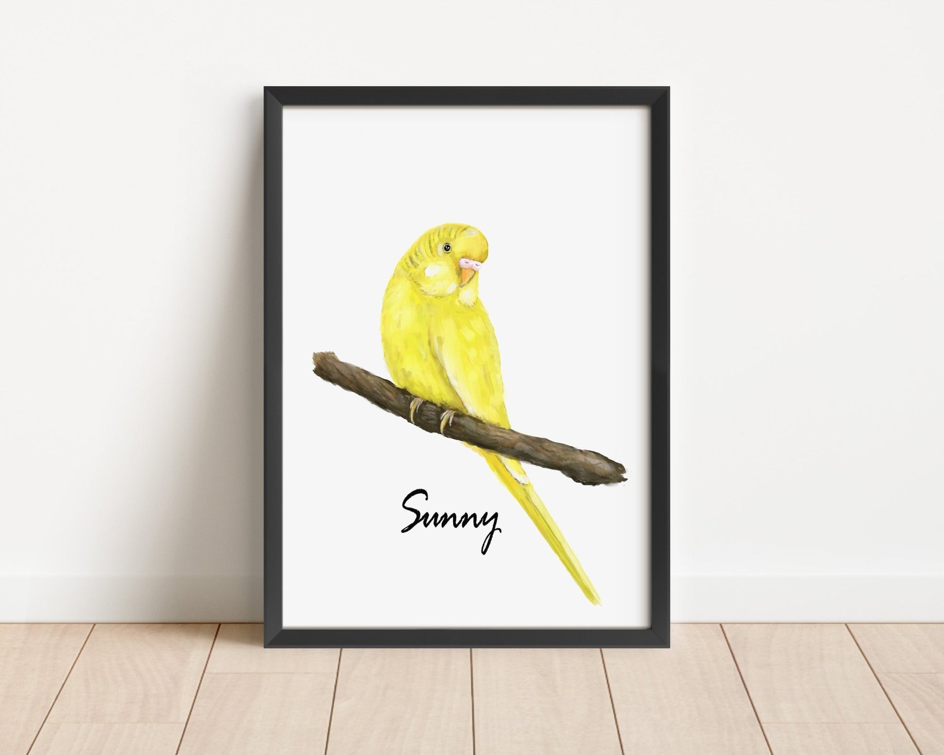 Personalized Yellow Budgie Wall Art Print – Bright Budgerigar Illustration for Bird Lovers - MerikaArt