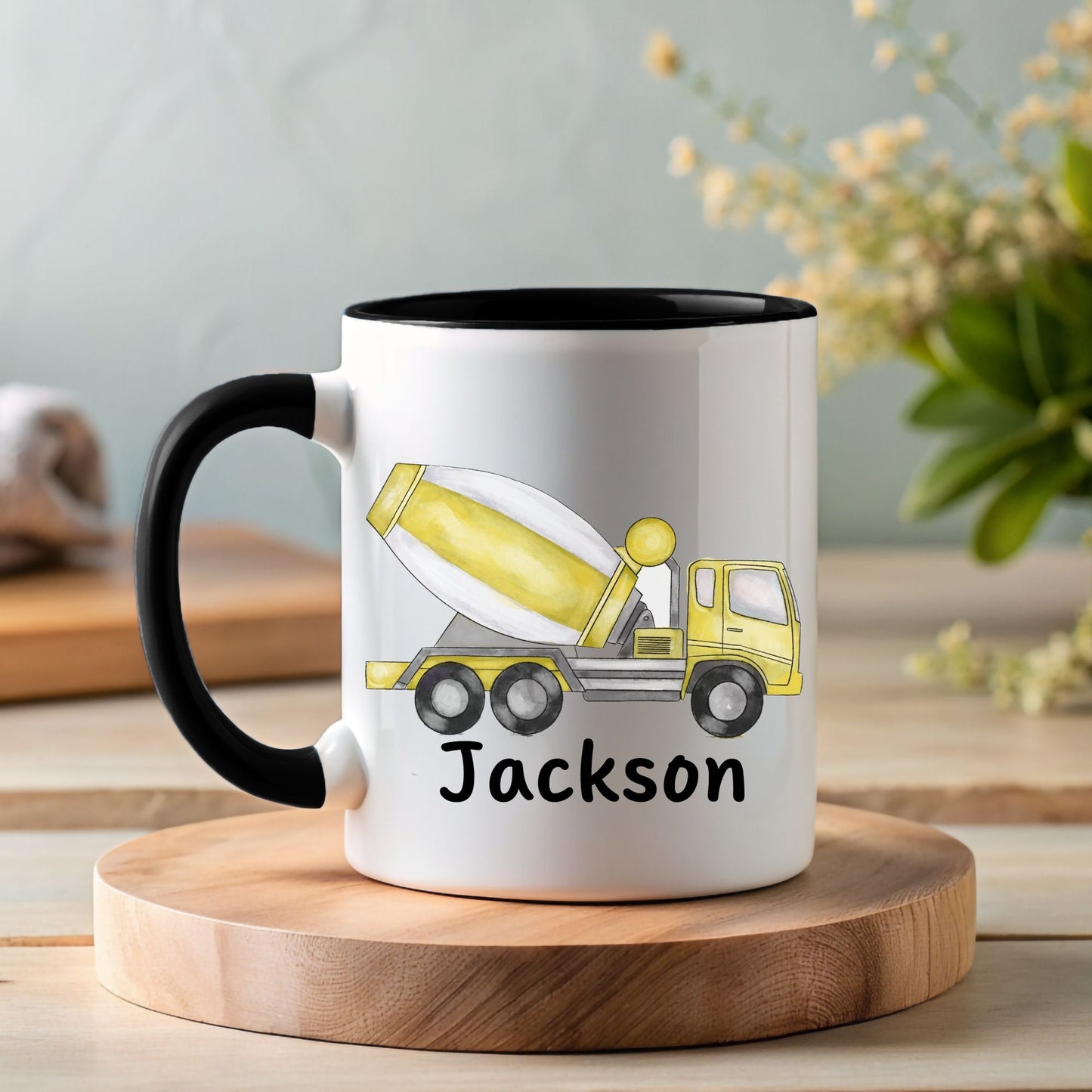 Personalized Yellow Cement Mixer Mug - MerikaArt