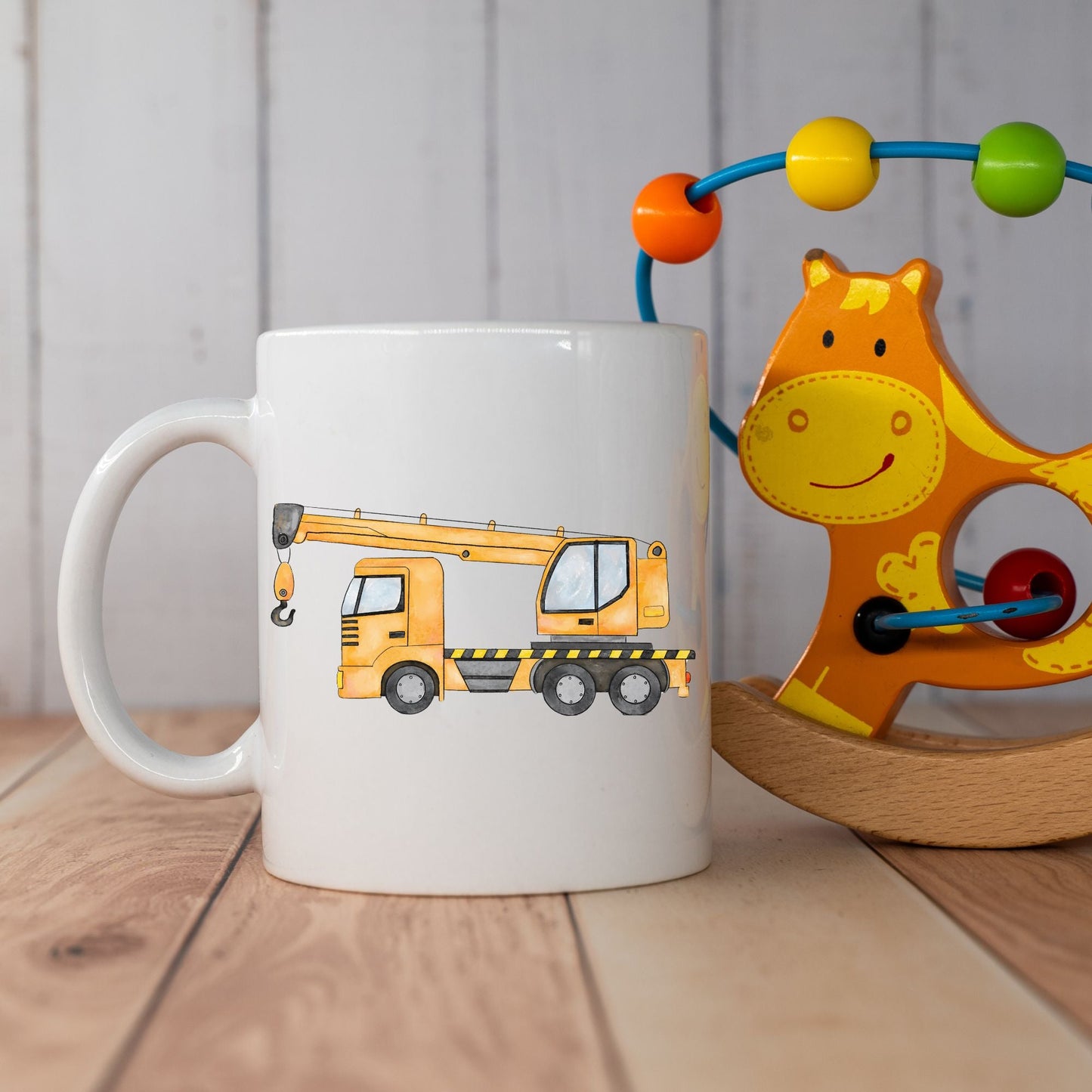 Personalized Yellow Crane Truck Mug - MerikaArt