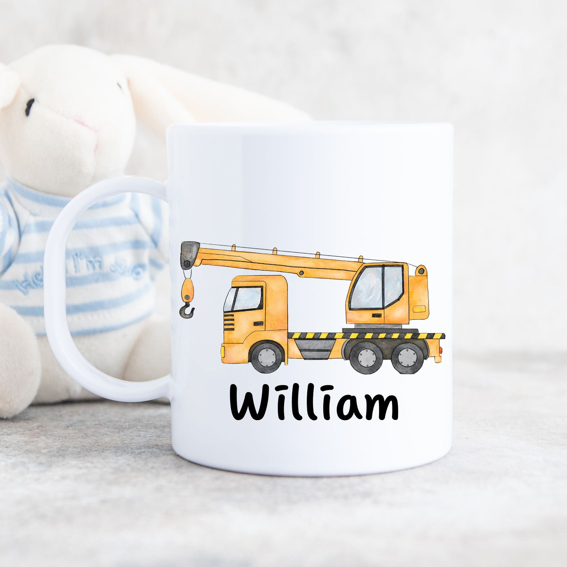 Personalized Yellow Crane Truck Mug - MerikaArt